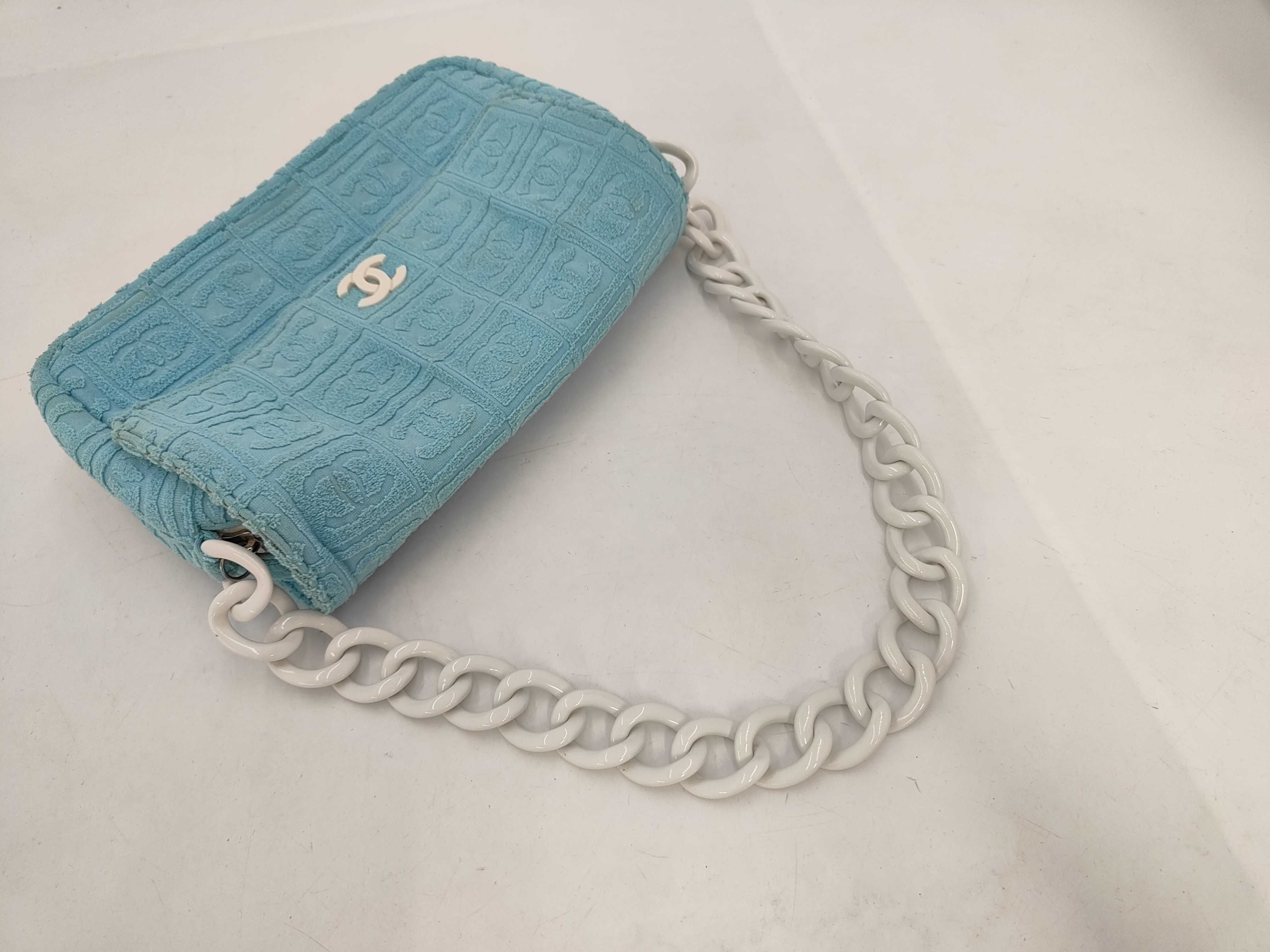 Plastic Chain Terry Cloth Light Blue Shoulder Bag — view 5