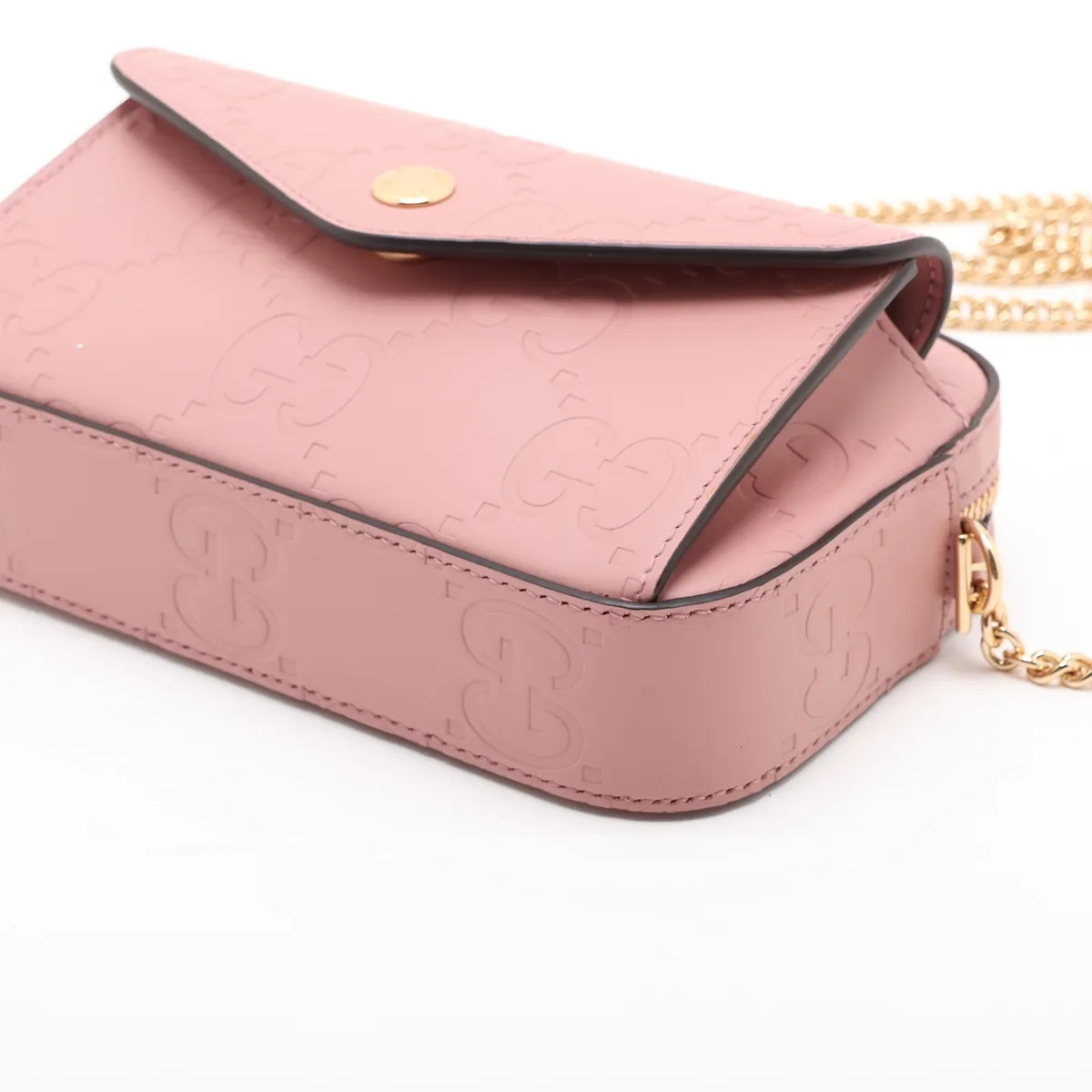 GG Supermini 781554 Leather Chain Shoulder Bag, Pink — view 3