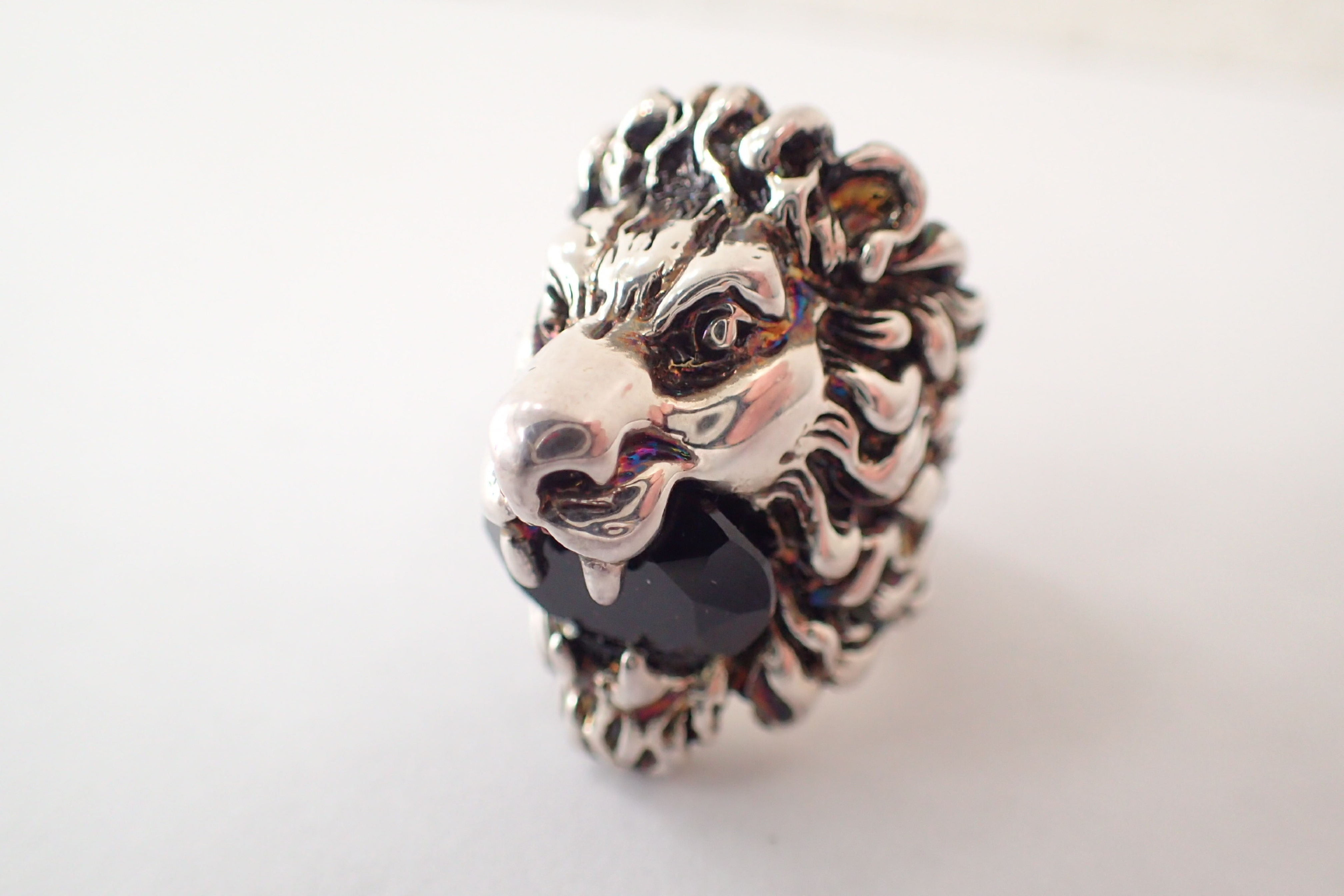 Lion Color Stone Silver Ring — view 2