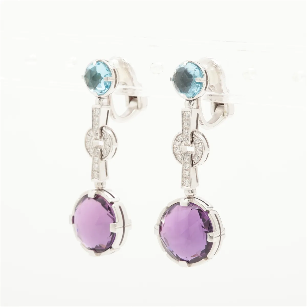 Parentesi Cocktail Amethyst Blue Topaz Earrings, 750 (WG), Total Weight 20.2g, Stone — view 3