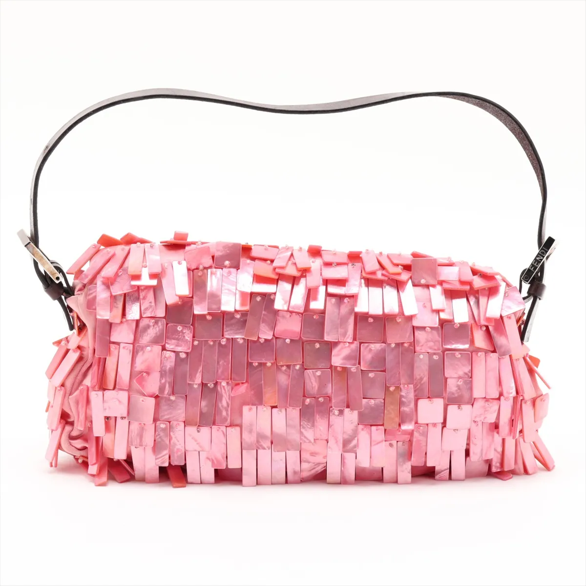 [Individually packaged] Fendi Mamma Bucket Satin x Leather x Shell Shoulder Bag Pink — view 2