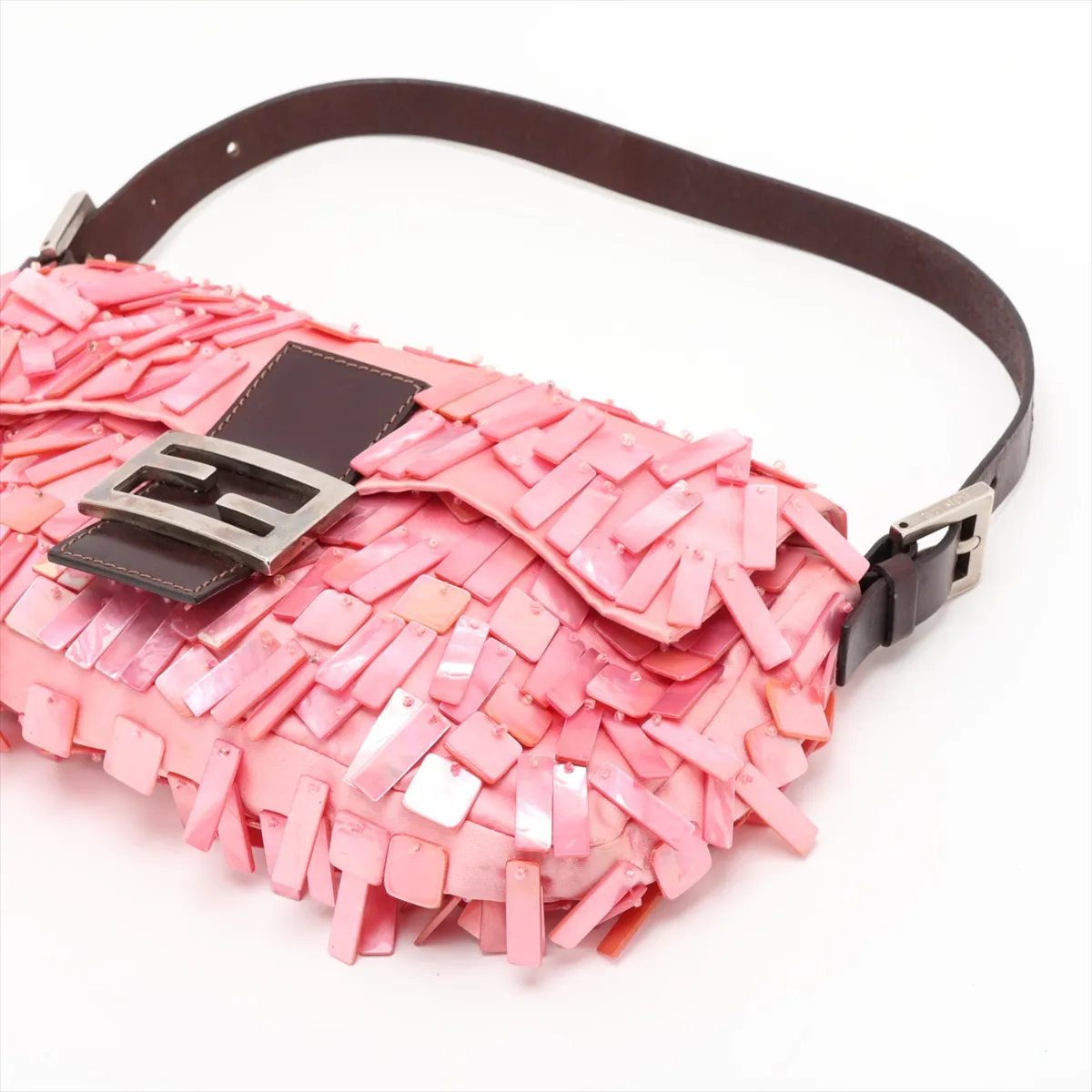[Individually packaged] Fendi Mamma Bucket Satin x Leather x Shell Shoulder Bag Pink — view 3