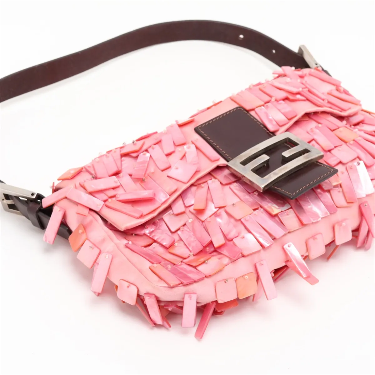 [Individually packaged] Fendi Mamma Bucket Satin x Leather x Shell Shoulder Bag Pink — view 4