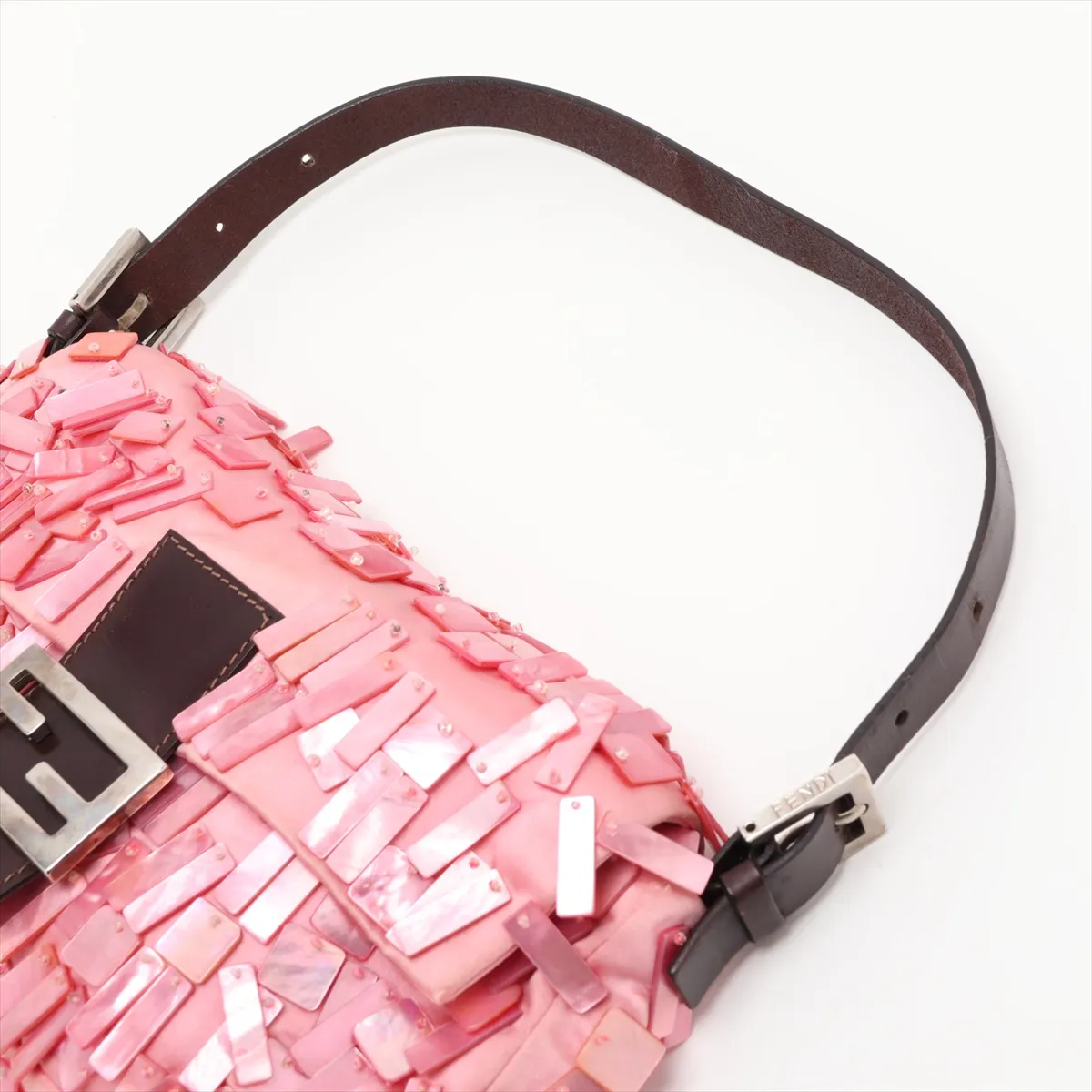 [Individually packaged] Fendi Mamma Bucket Satin x Leather x Shell Shoulder Bag Pink — view 5