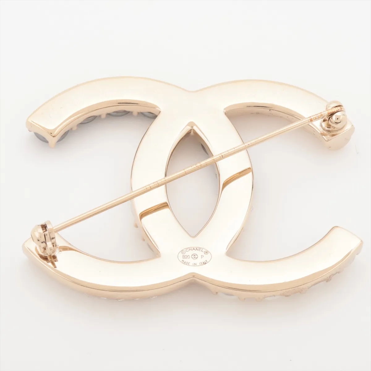 Coco Mark B20P Brooch, GP x Rhinestone x Faux Pearl, Gold, — view 2