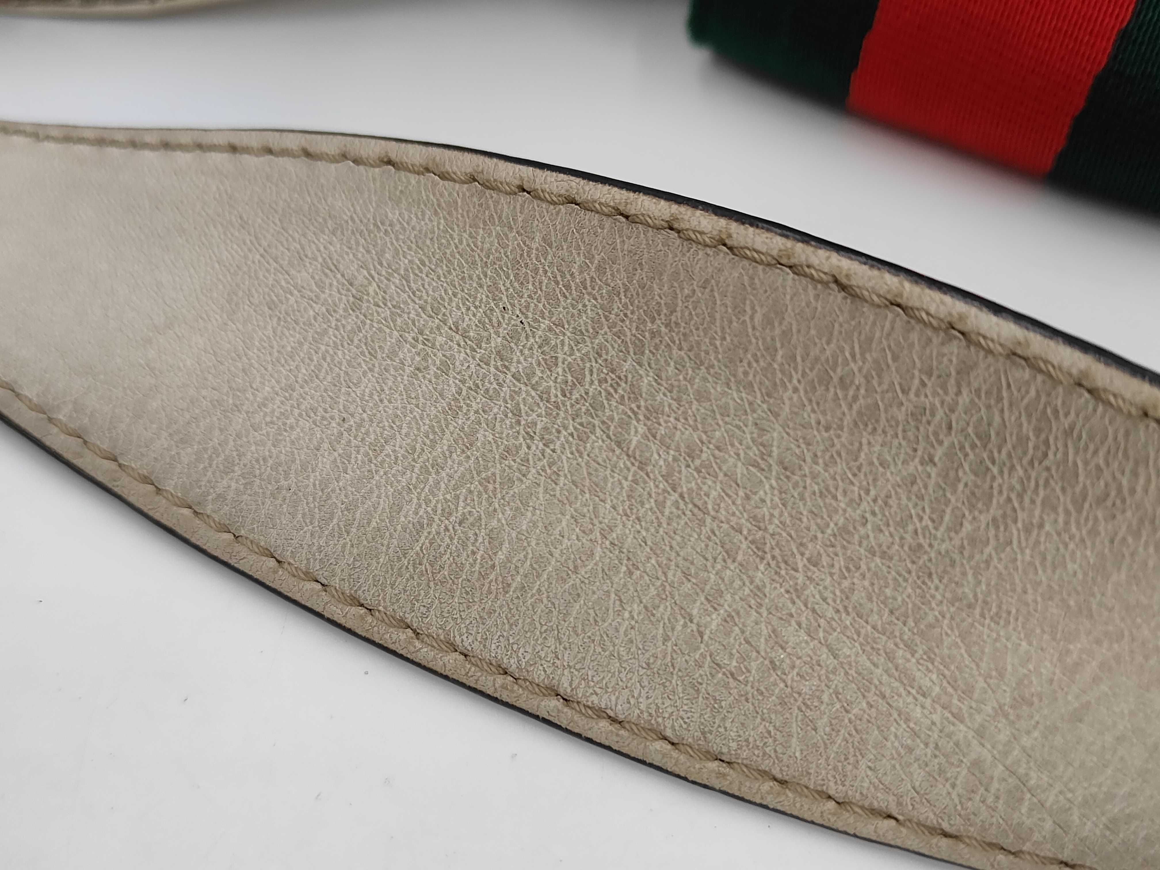 White Canvas GG Monogram Red and Green Buckle Pumpkin Shoulder Bag — view 7
