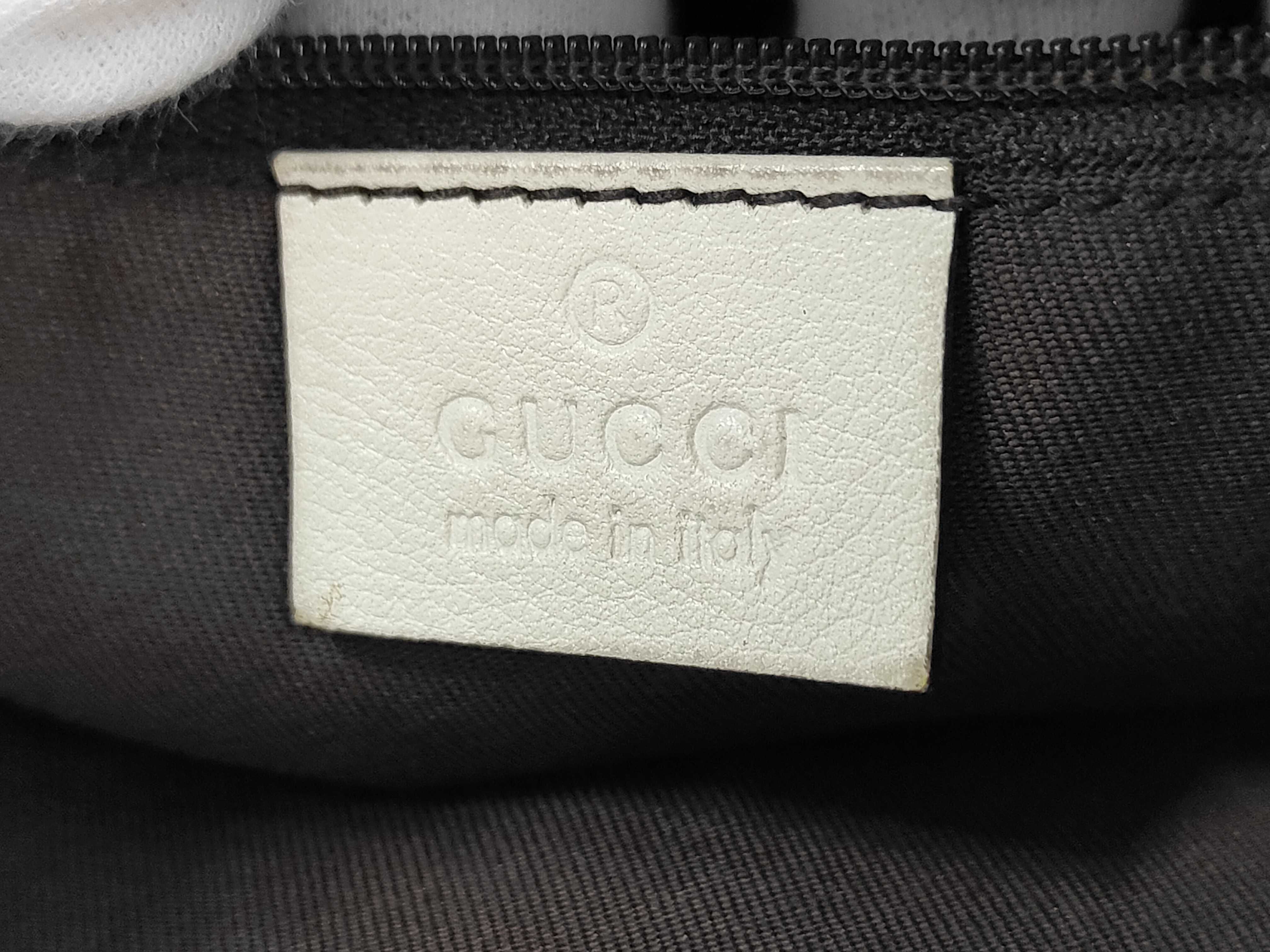 White Canvas GG Monogram Red and Green Buckle Pumpkin Shoulder Bag — view 9