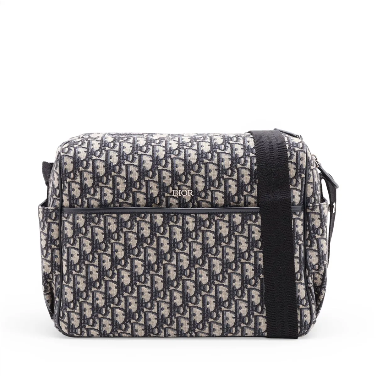 Oblique Mother's Bag, Canvas x Leather Shoulder Bag, Navy