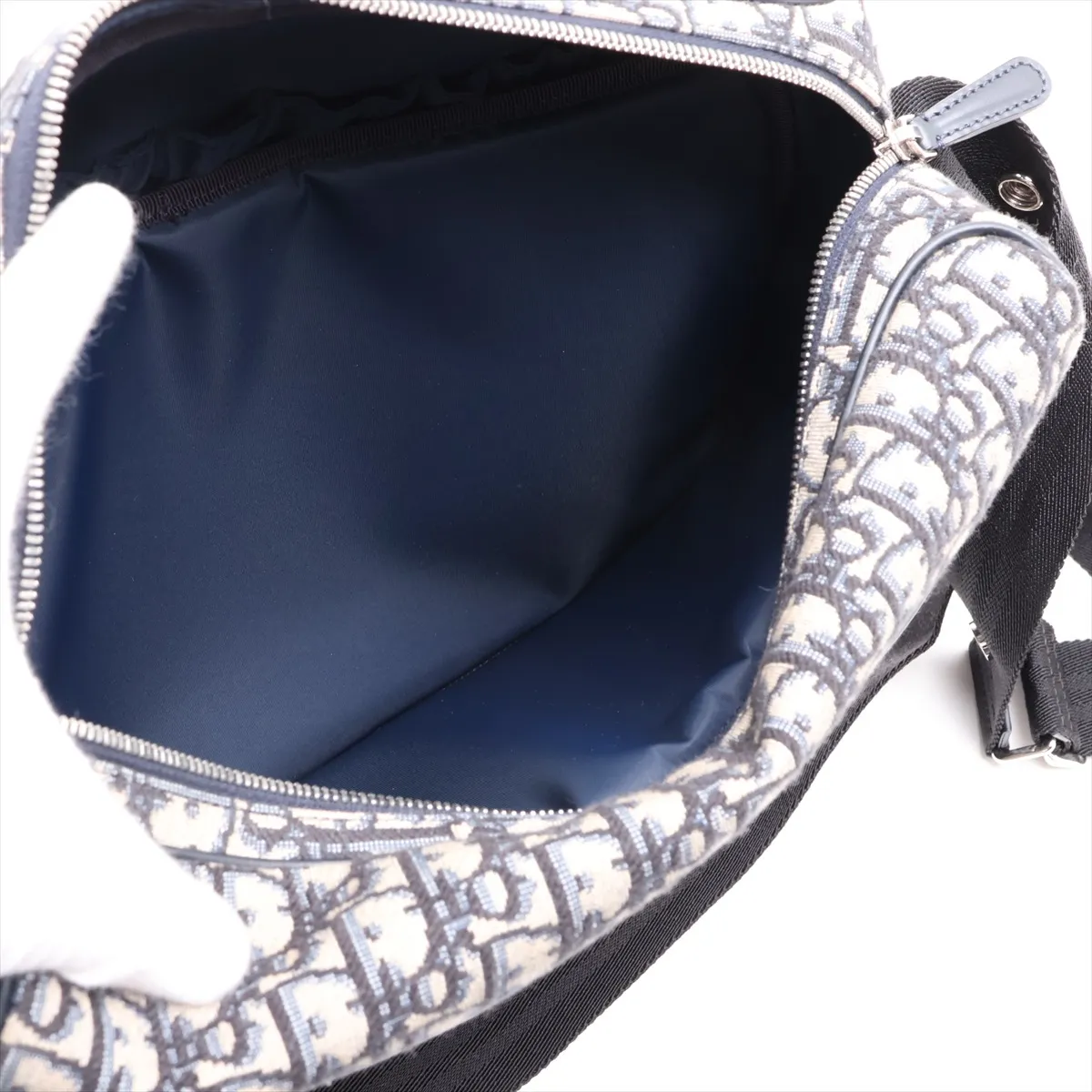 Oblique Mother's Bag, Canvas x Leather Shoulder Bag, Navy — view 8