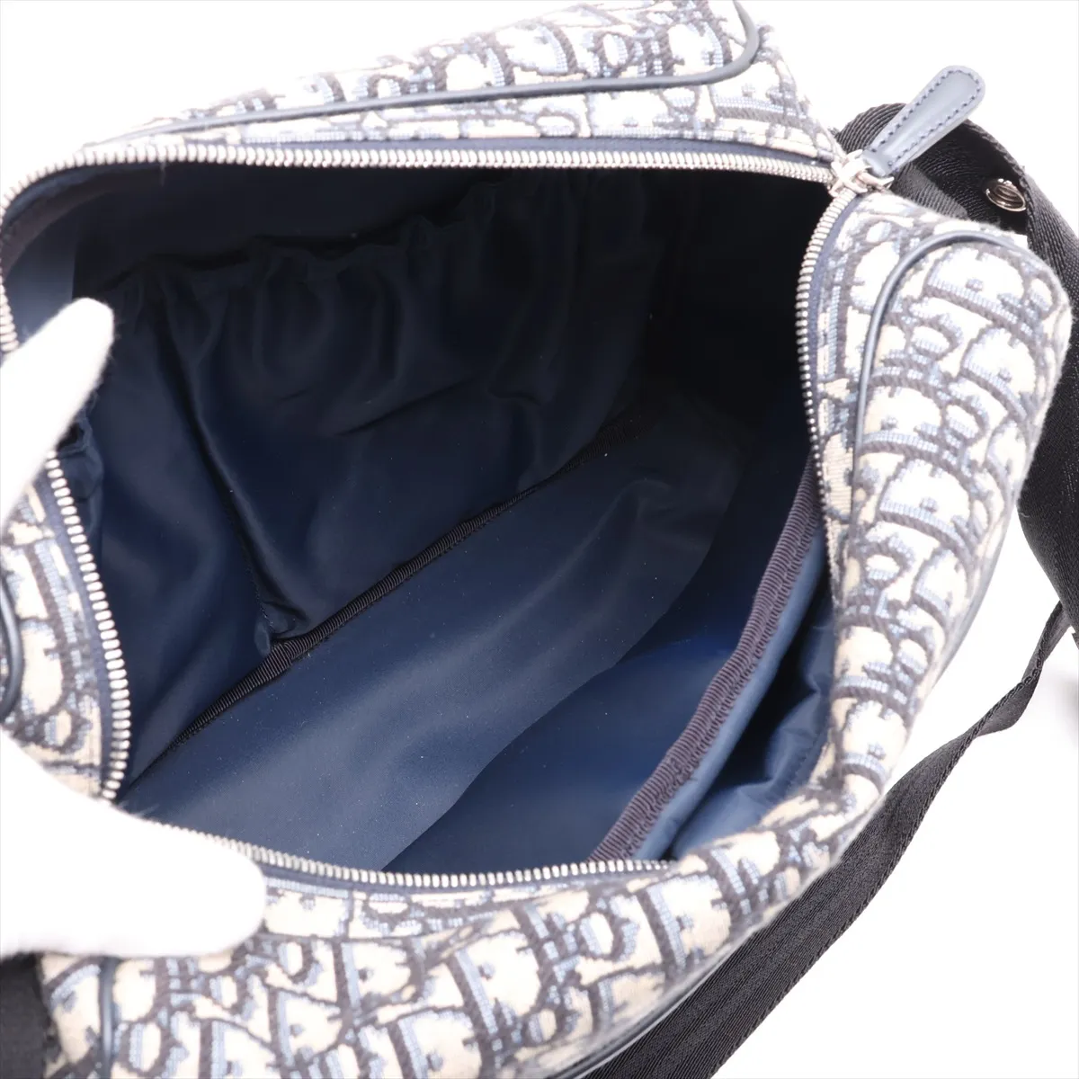 Oblique Mother's Bag, Canvas x Leather Shoulder Bag, Navy — view 9