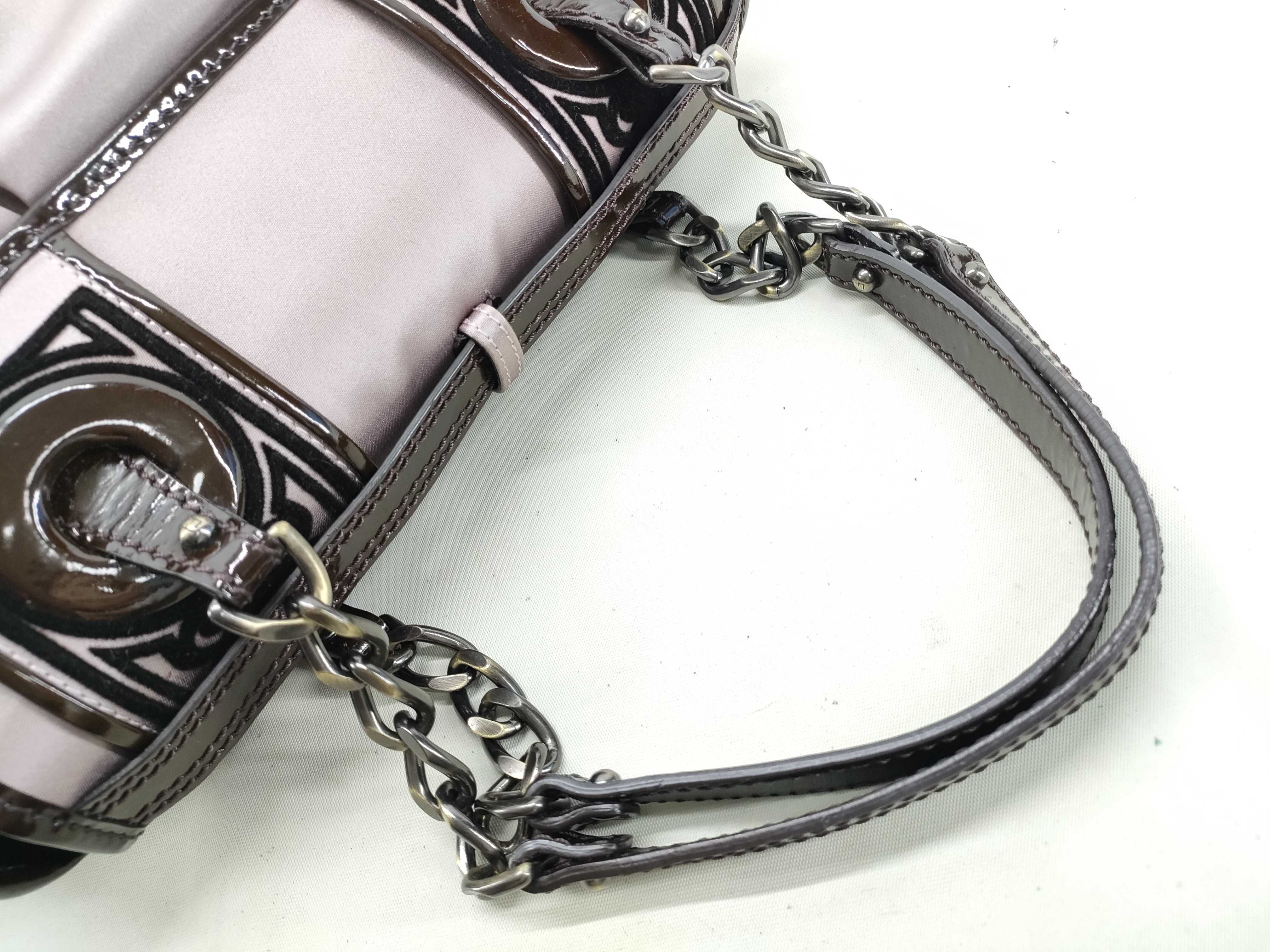 Leather x Patent Leather Chain Handbag Brown x Purple 8BN165 Handbag — view 4