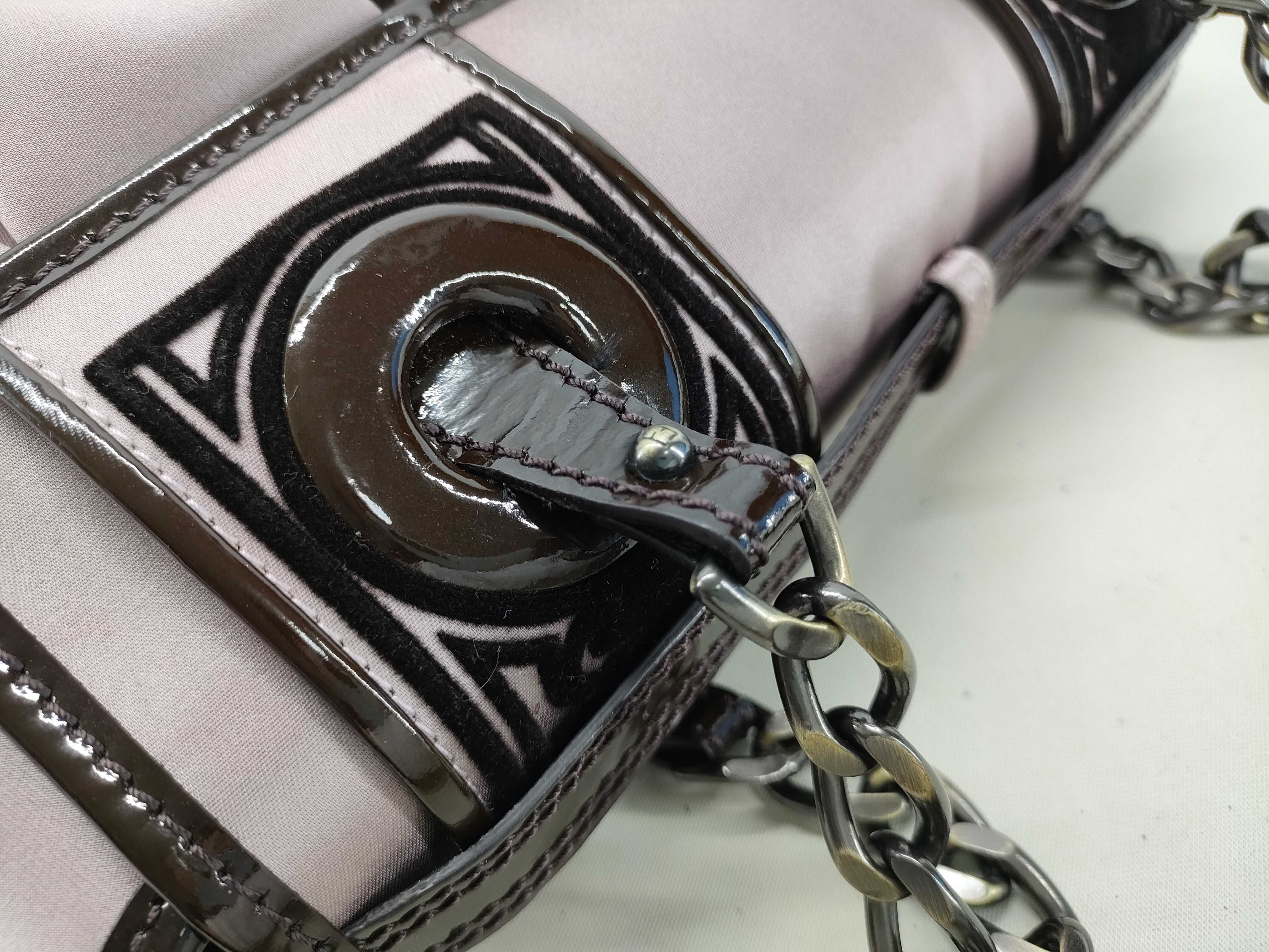 Leather x Patent Leather Chain Handbag Brown x Purple 8BN165 Handbag — view 6