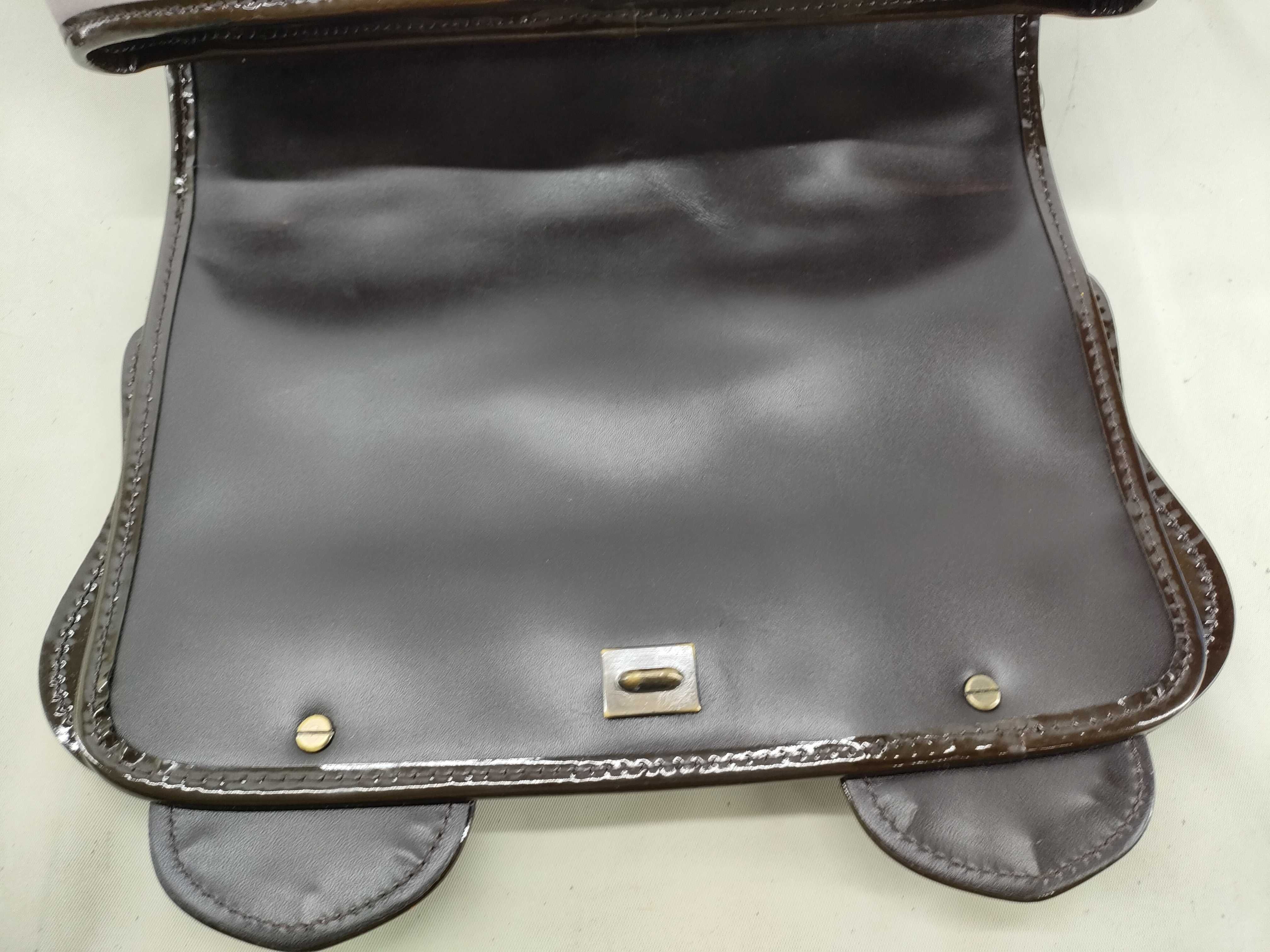 Leather x Patent Leather Chain Handbag Brown x Purple 8BN165 Handbag — view 8
