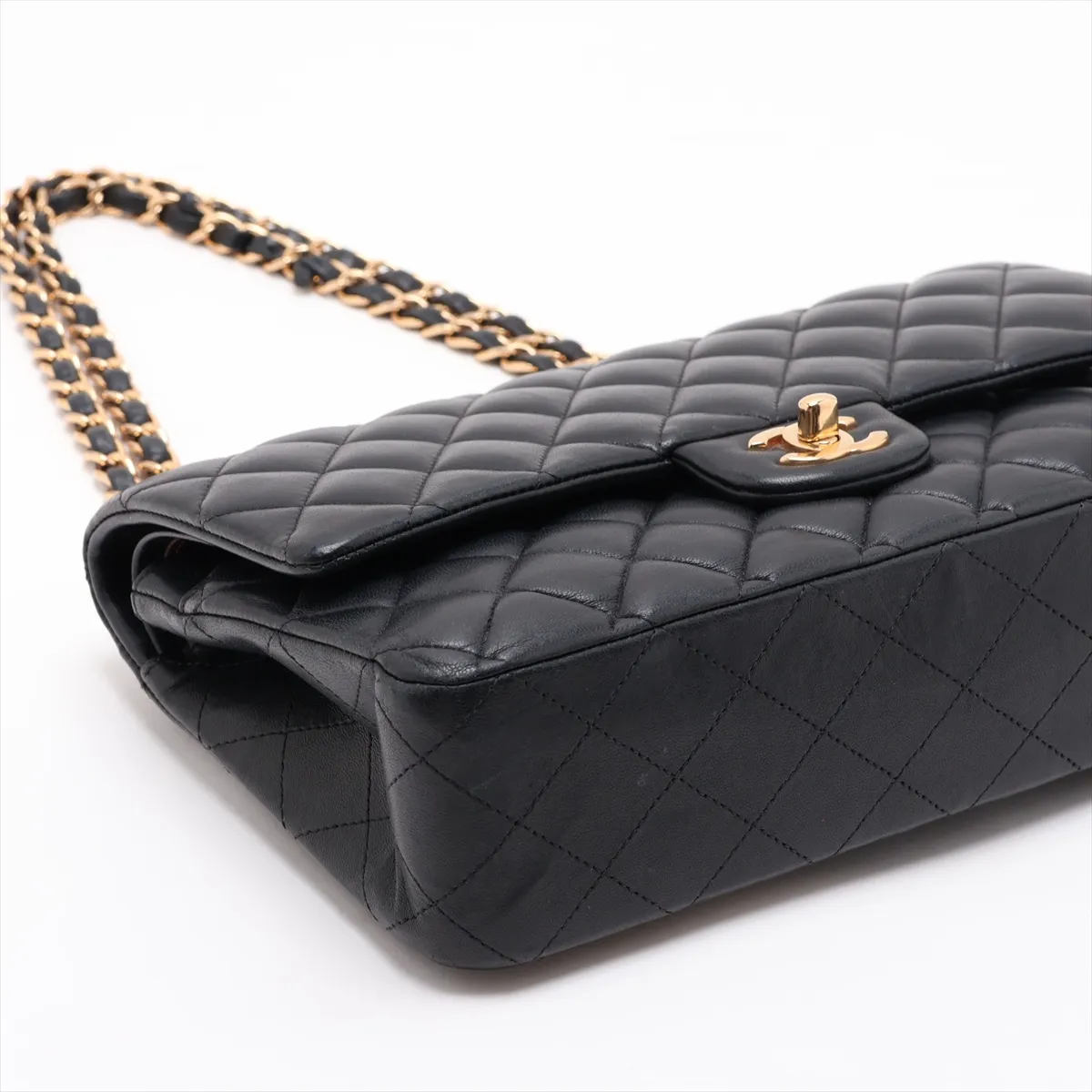 [Individually packaged] Chanel Matelassé 25 Lambskin Double Flap Double Chain Bag, Black with Gold Hardware, 29502603, Serial Number 29, A01112 — view 4