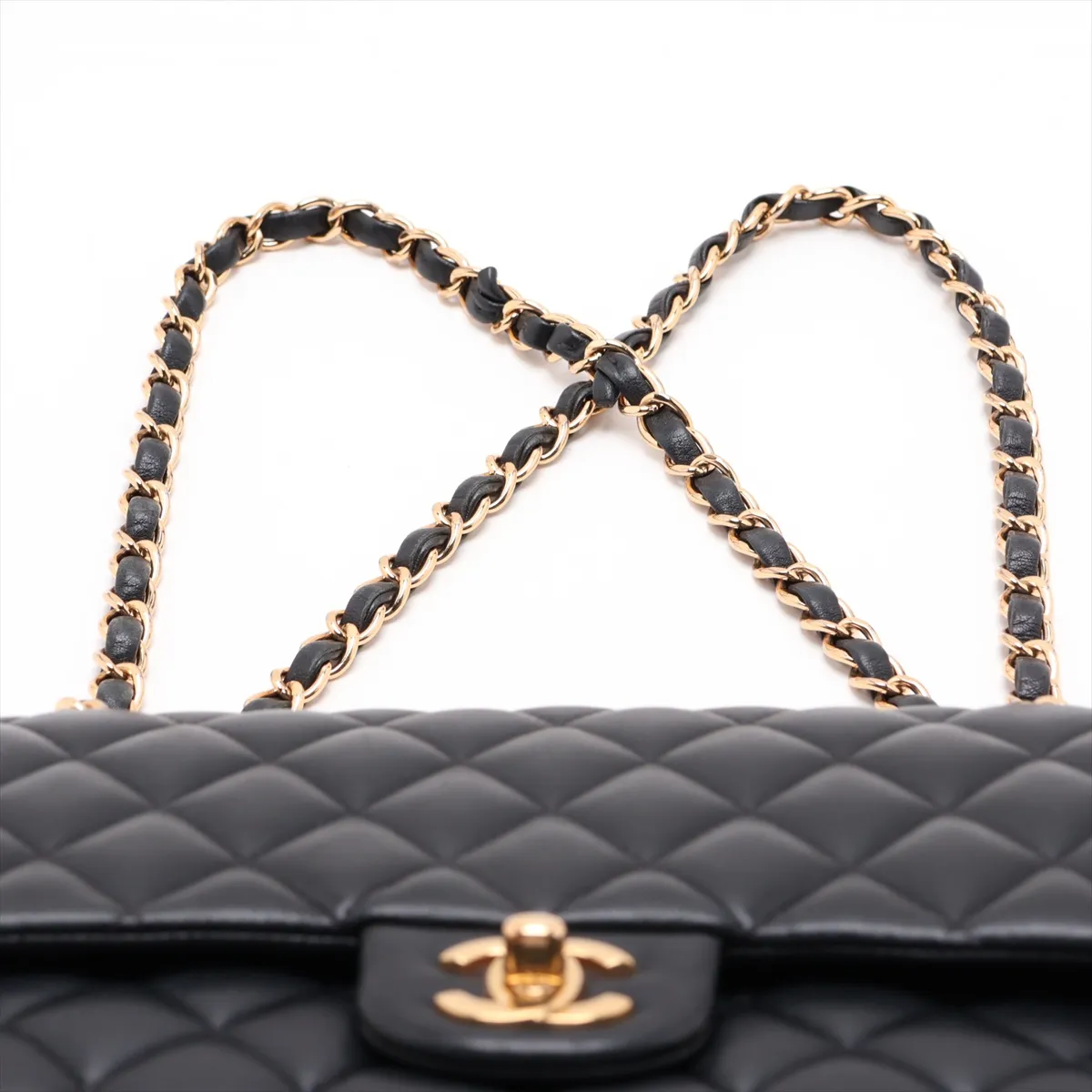 [Individually packaged] Chanel Matelassé 25 Lambskin Double Flap Double Chain Bag, Black with Gold Hardware, 29502603, Serial Number 29, A01112 — view 6