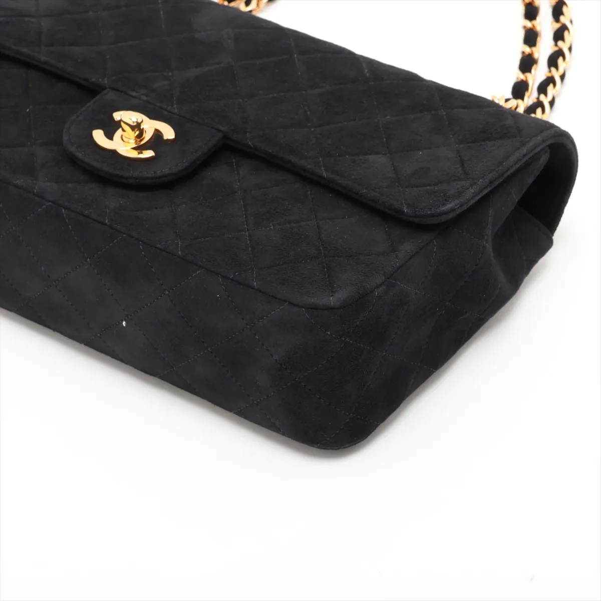 Matelassé 25 Suede Single Flap Double Chain Bag, Black with Gold Hardware, 2154131, Series 2, A01112 — view 3