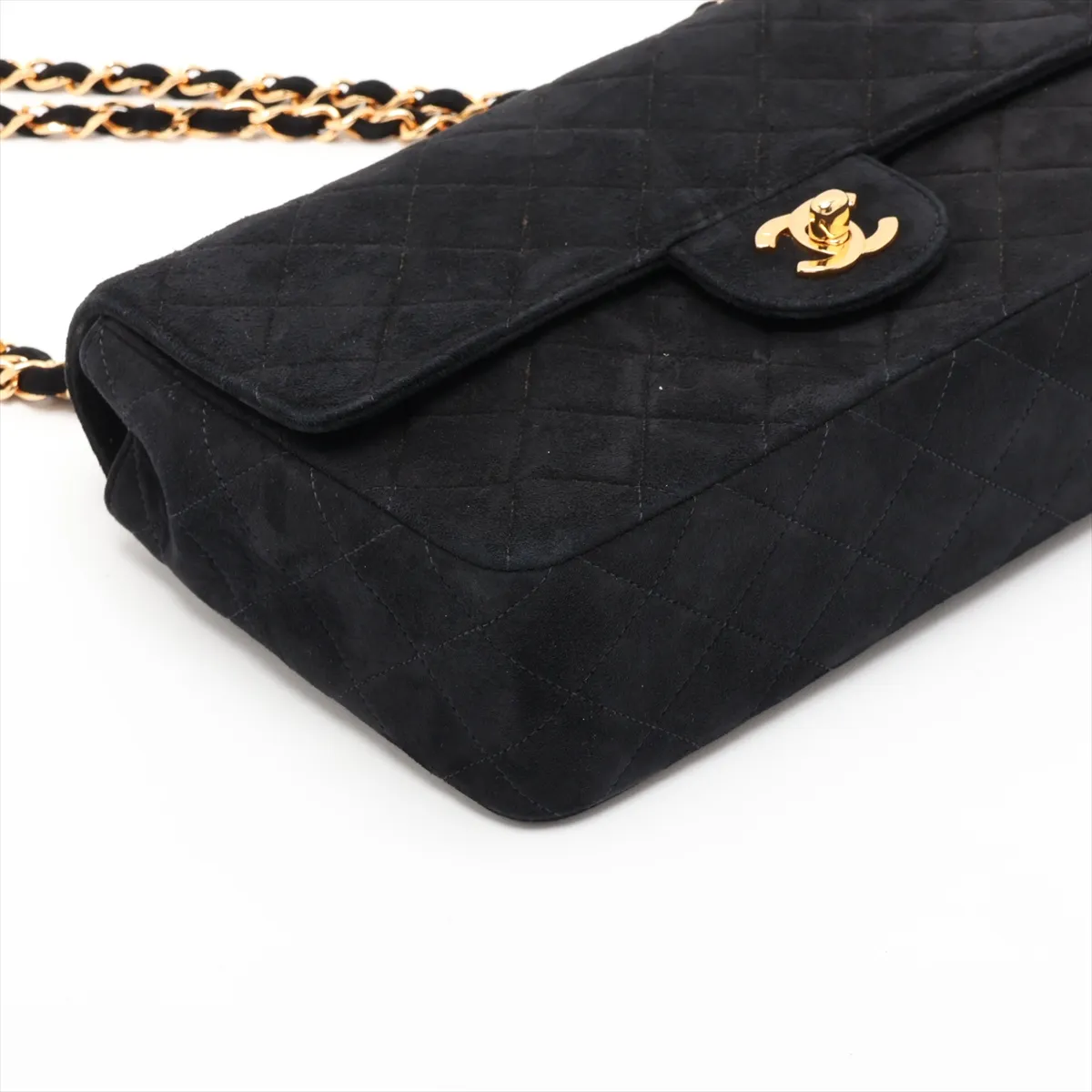 Matelassé 25 Suede Single Flap Double Chain Bag, Black with Gold Hardware, 2154131, Series 2, A01112 — view 4