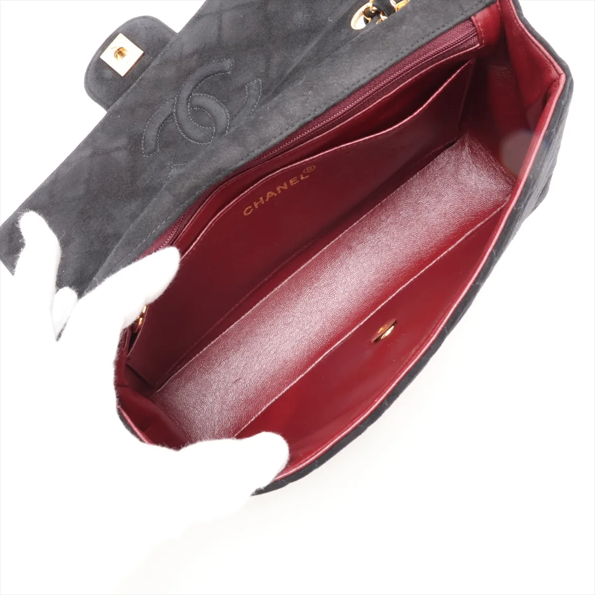 Matelassé 25 Suede Single Flap Double Chain Bag, Black with Gold Hardware, 2154131, Series 2, A01112 — view 7