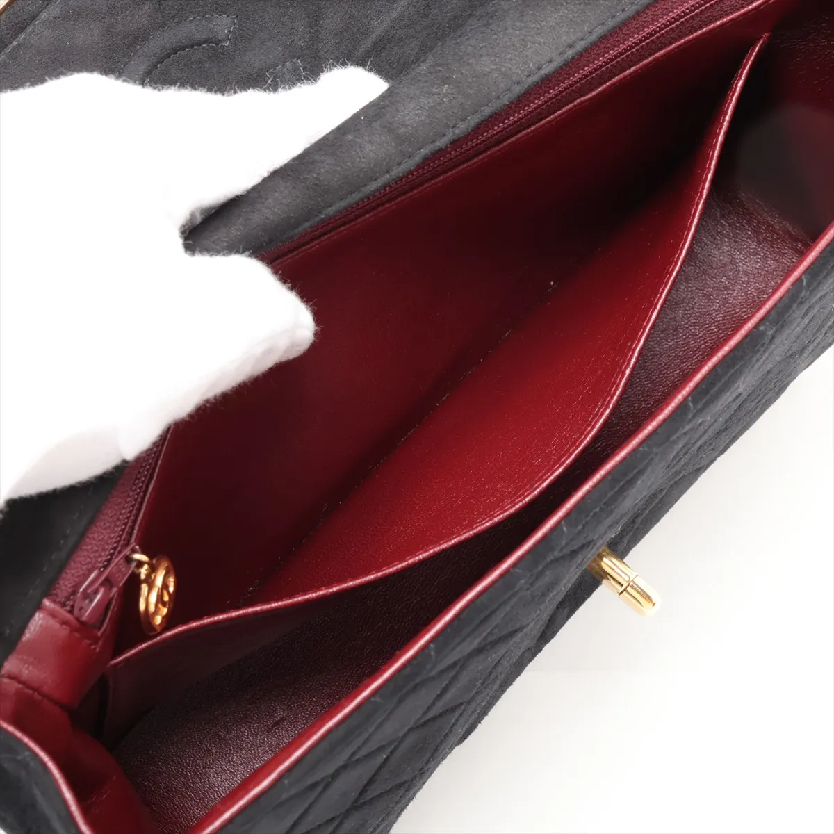 Matelassé 25 Suede Single Flap Double Chain Bag, Black with Gold Hardware, 2154131, Series 2, A01112 — view 9
