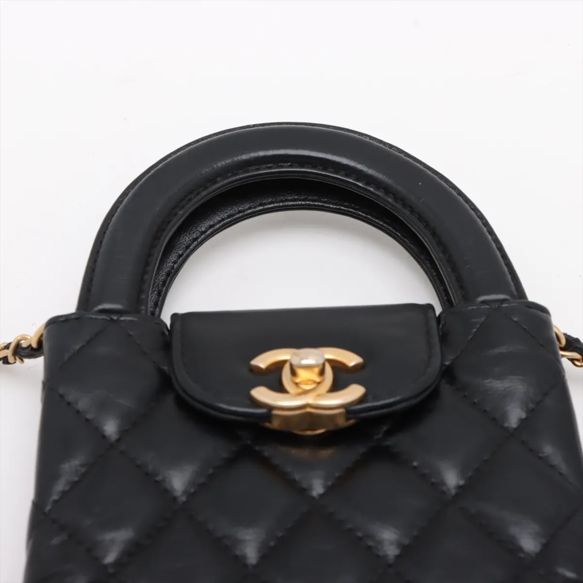 Matelasse Leather 2WAY Shoulder Bag Black Gold Hardware HCP8PL72 Random Serial AP3435 — view 6