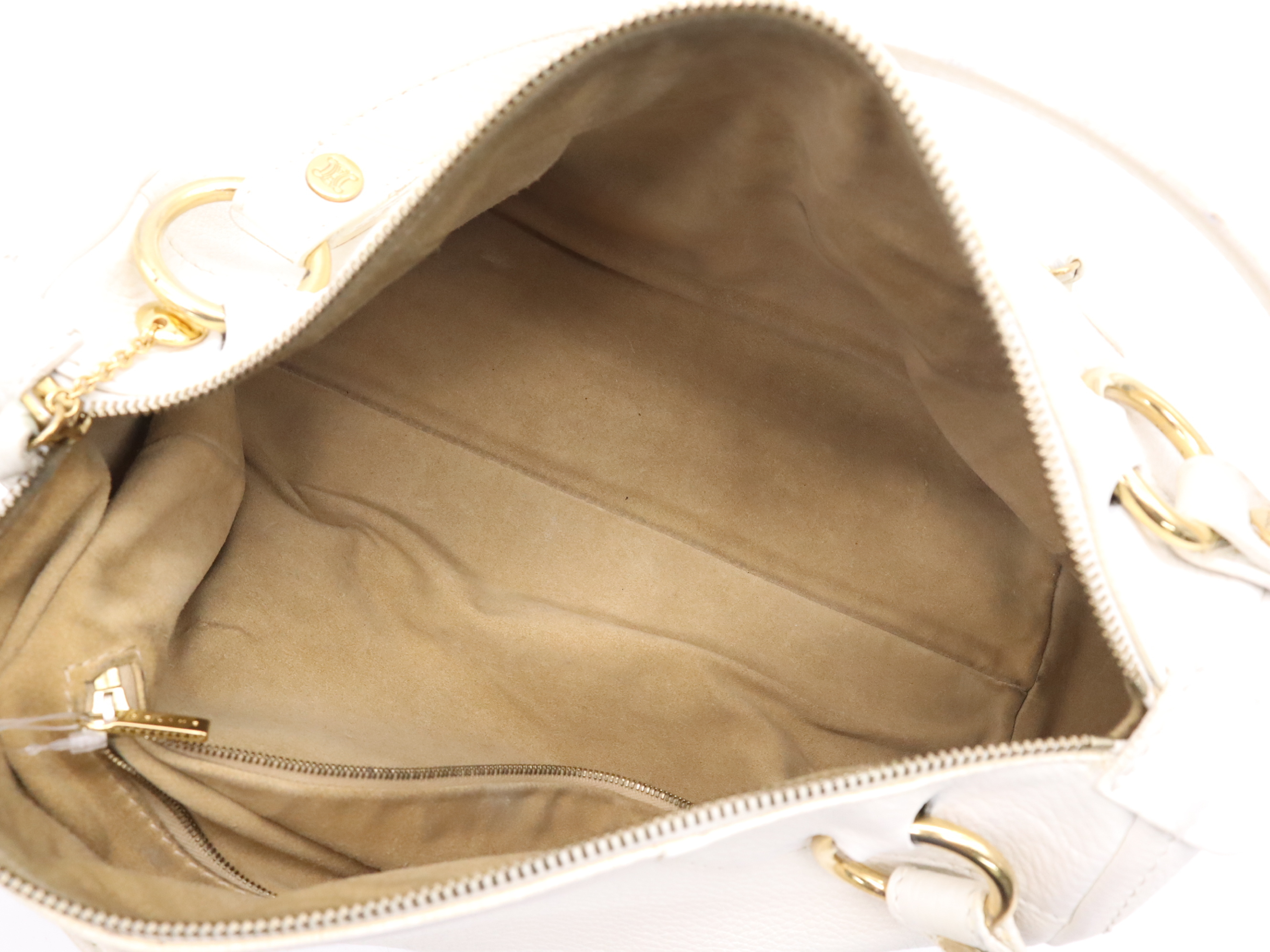 Leather Mini Boston Bag with White Leather, Gold Hardware, and Card Holder — view 11