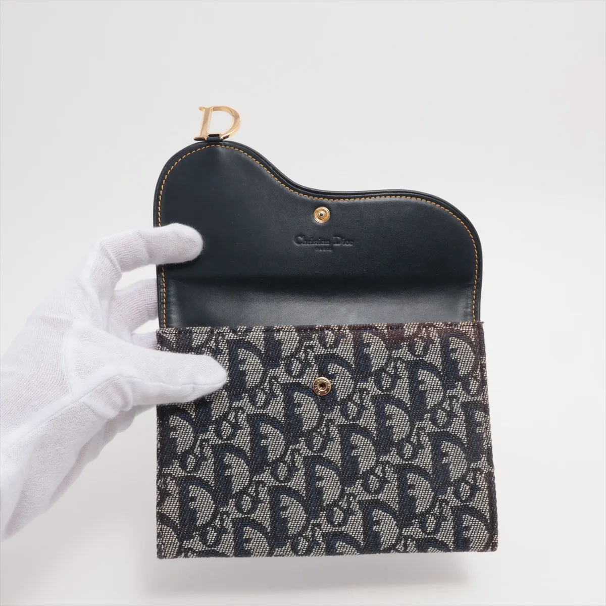 Saddle Oblique Canvas x Leather Mini Pouch Navy — view 3