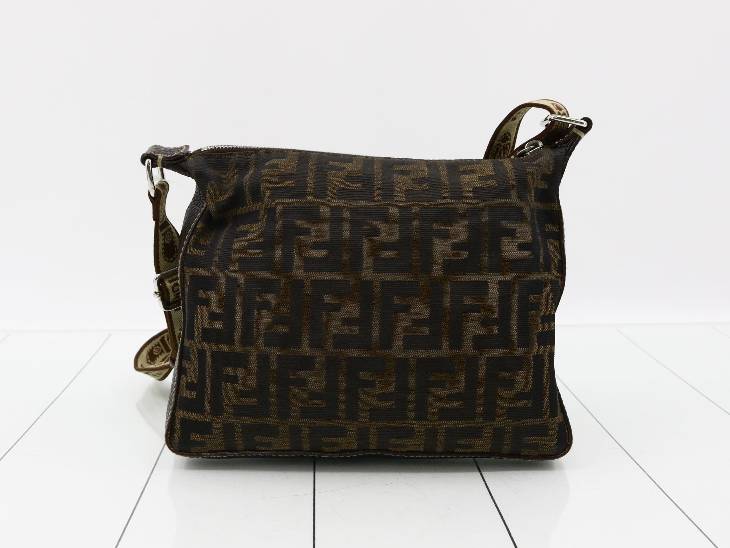 Zucca Shoulder Bag, Canvas/Leather, Brown — view 2