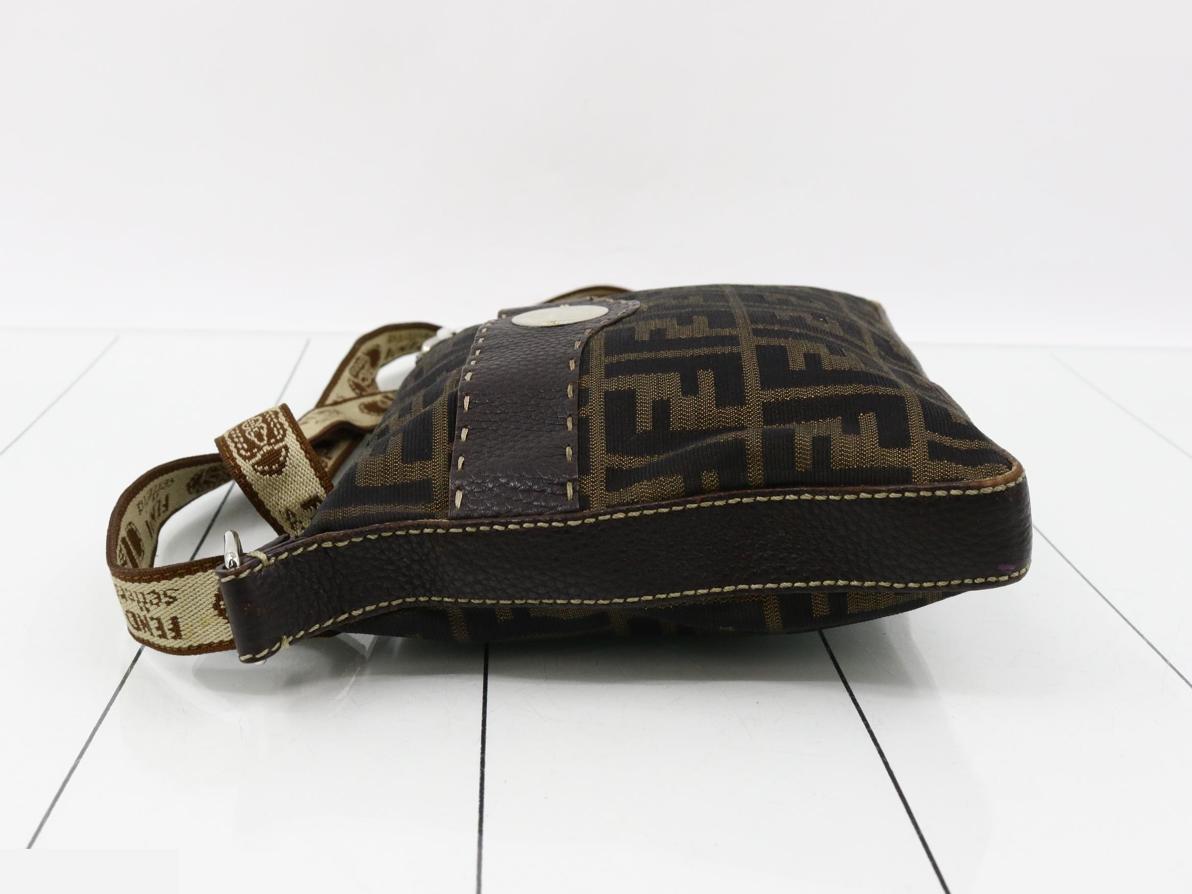 Zucca Shoulder Bag, Canvas/Leather, Brown — view 4