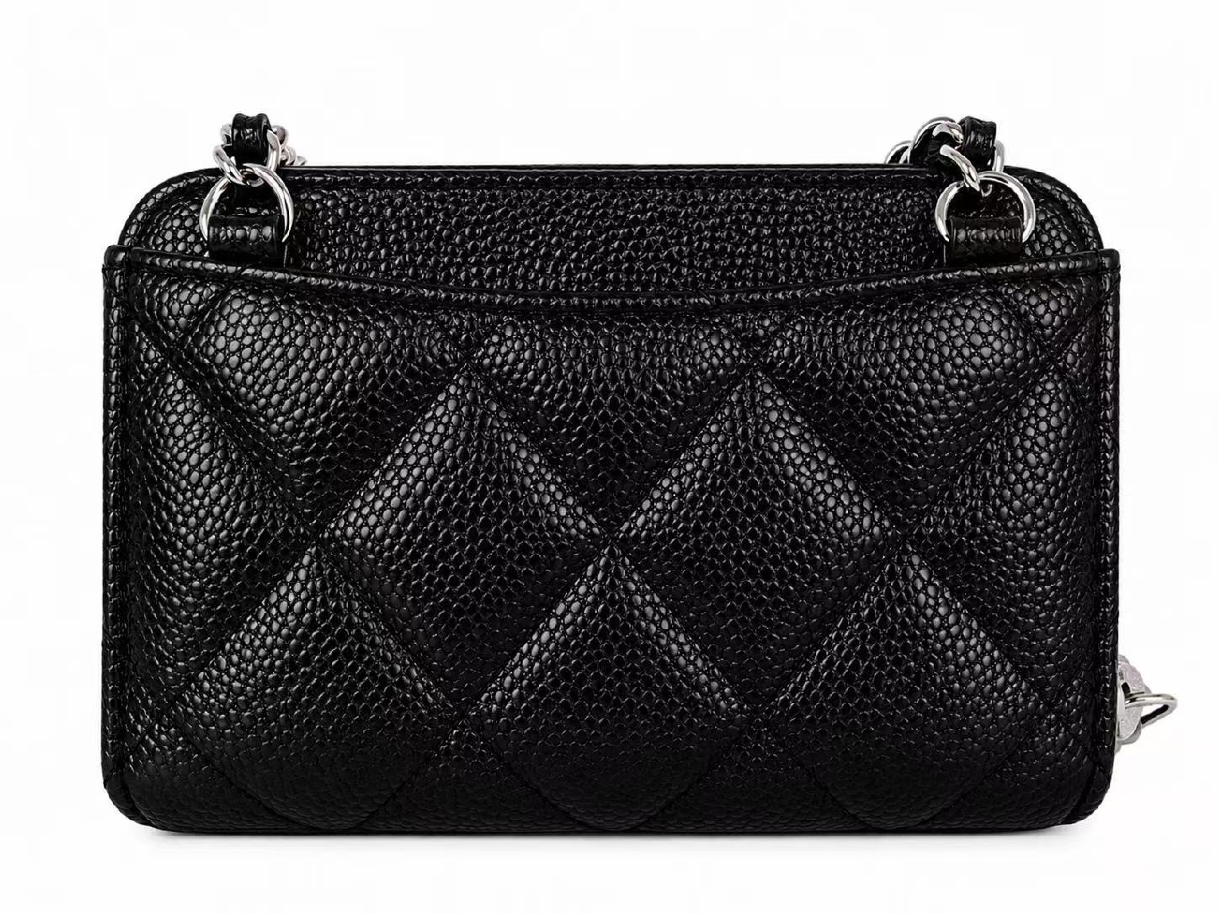Matelassé Caviar Skin Coin Case Chain Wallet Black Shoulder Bag — view 2