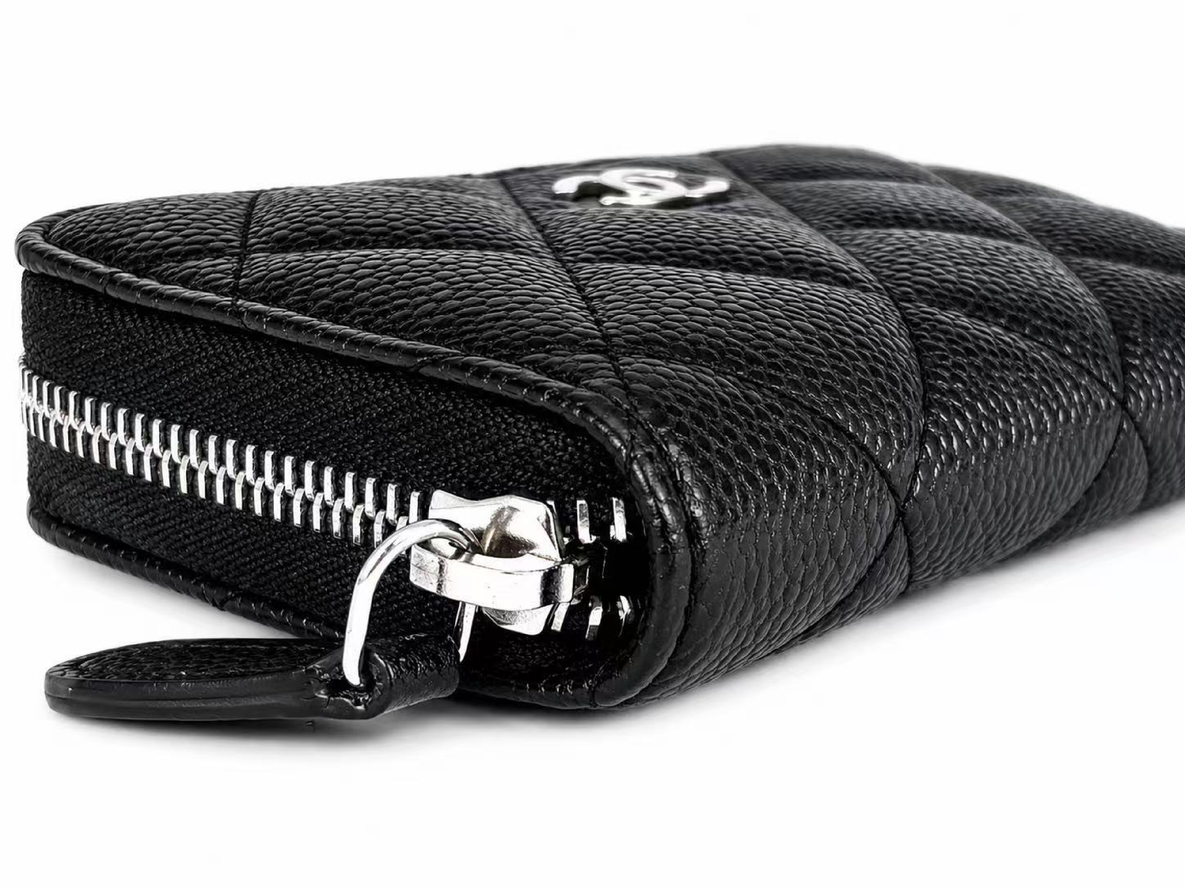 Matelassé Caviar Skin Coin Case Chain Wallet Black Shoulder Bag — view 8