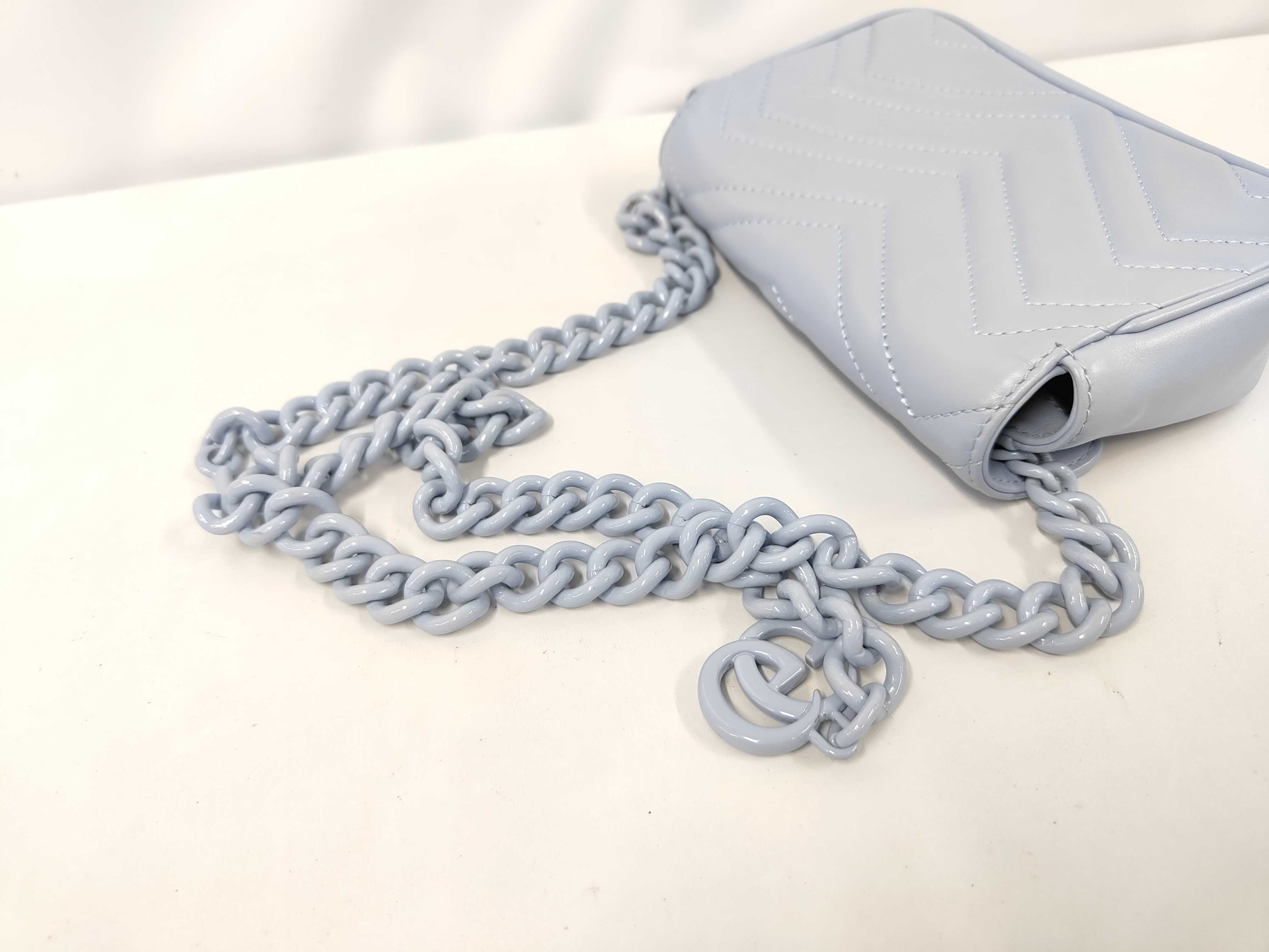 GG Marmont Chain Shoulder Bag, Leather, Light Blue, 699575, Gucci Shoulder Bag — view 5