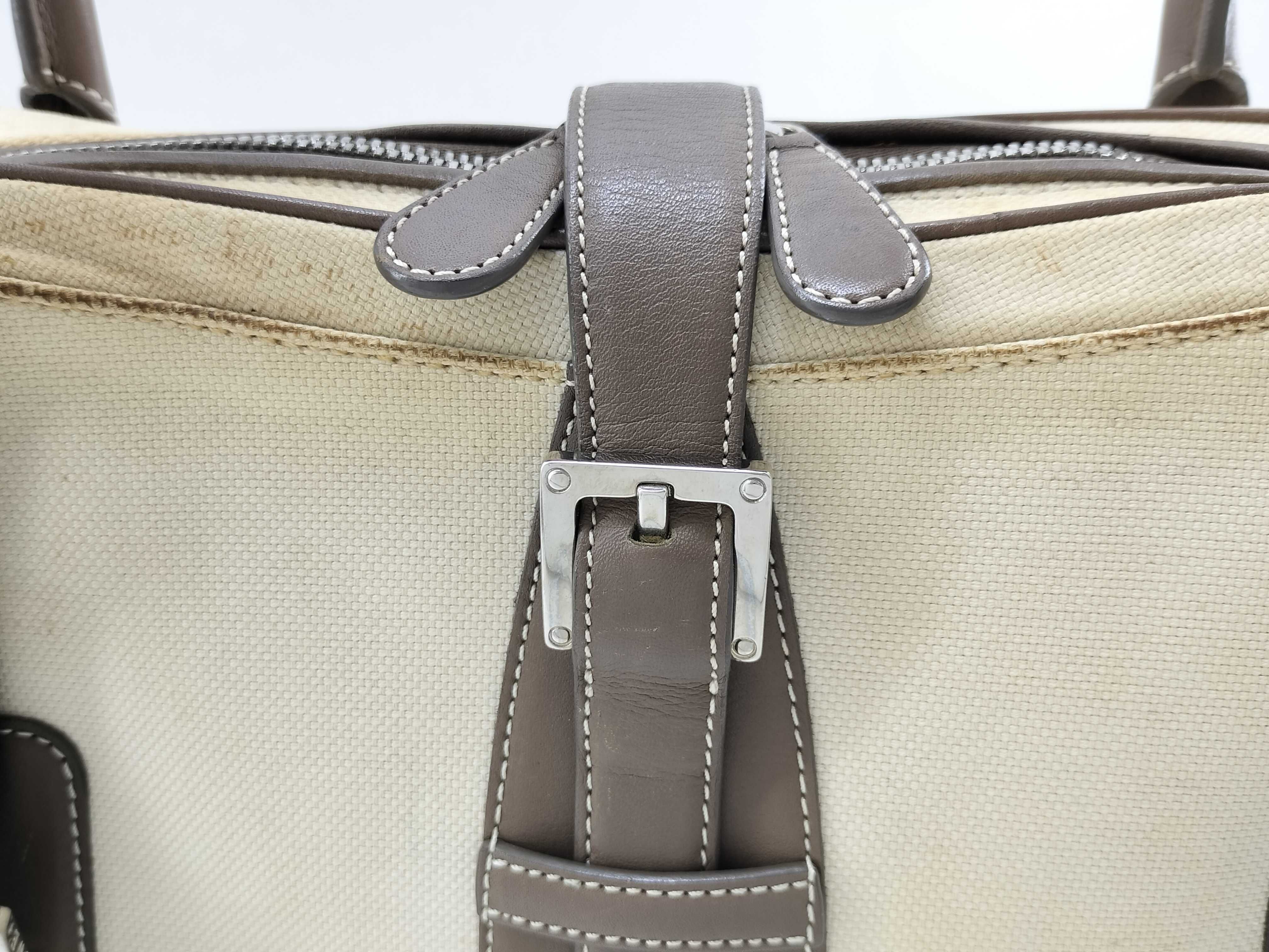 Senda Handbag, Leather & Canvas, Beige & Brown — view 4