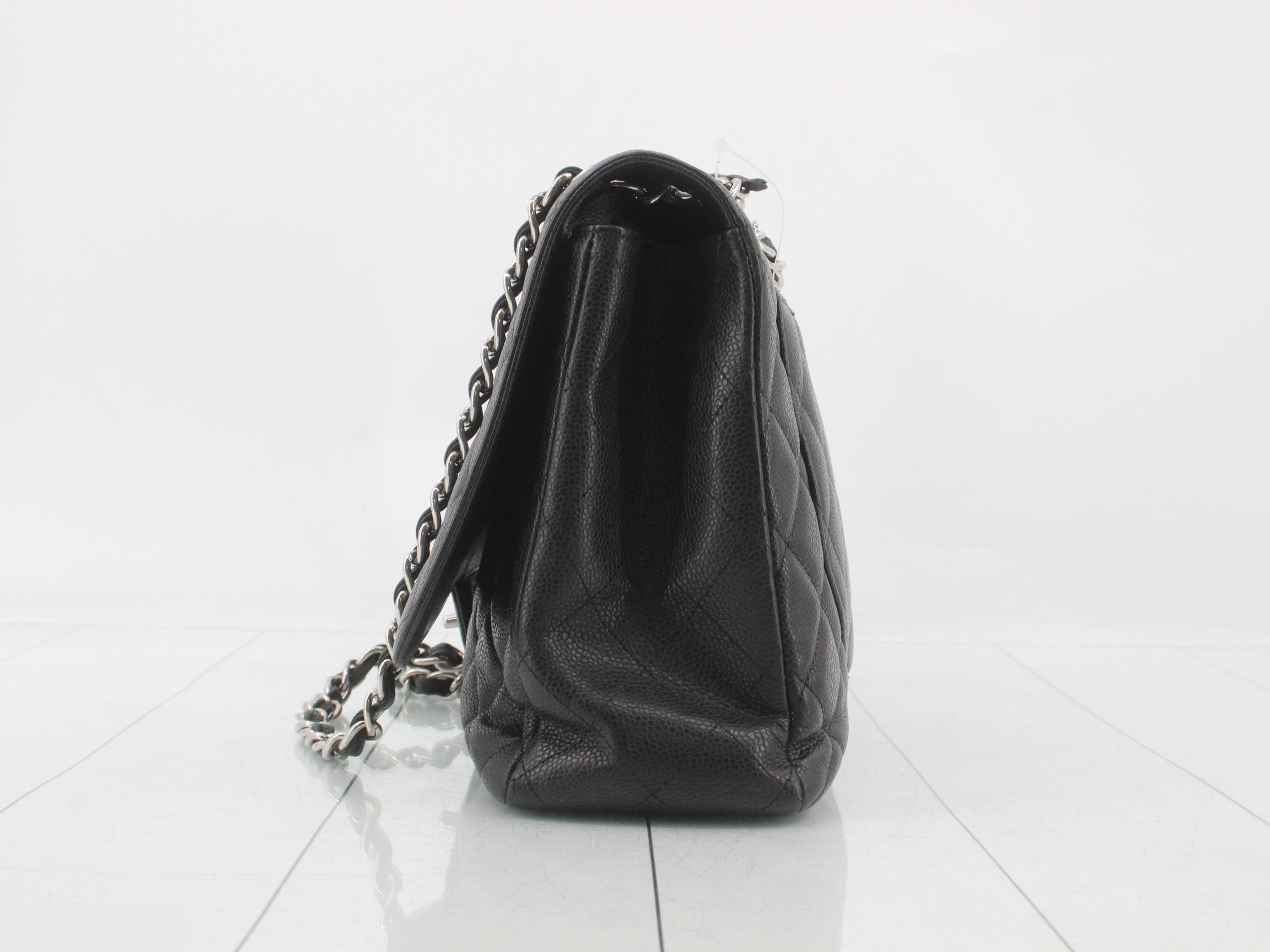 Matelassé 34 Single Flap Caviar Leather Black Silver Hardware — view 3