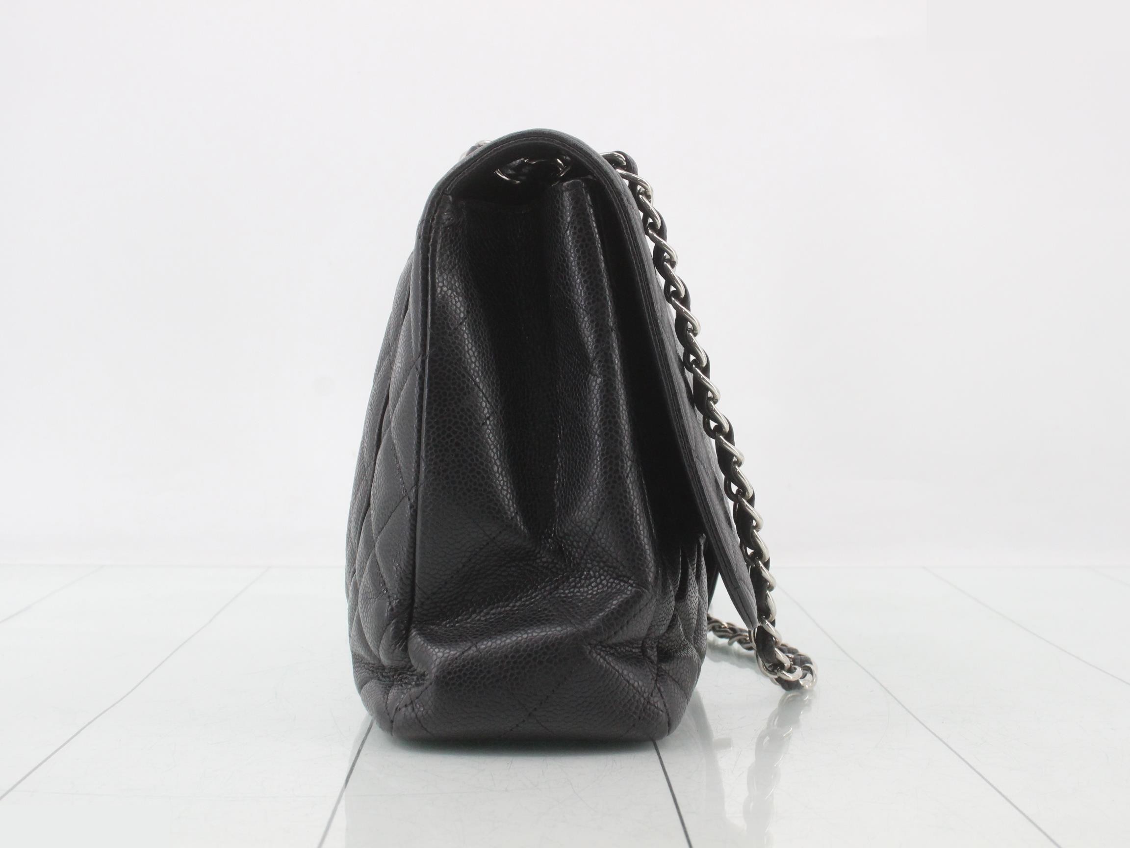 Matelassé 34 Single Flap Caviar Leather Black Silver Hardware — view 4