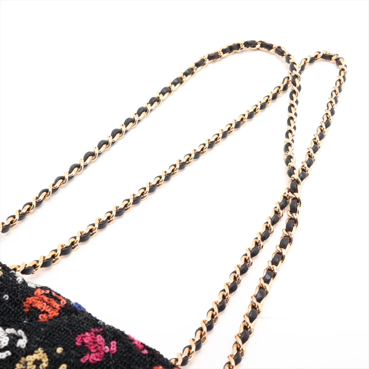 [Individually packaged] Chanel Mini Matelassé Sequin Single Flap Double Chain Bag, Black with Gold Hardware, NC37PL98, Random Plate — view 5