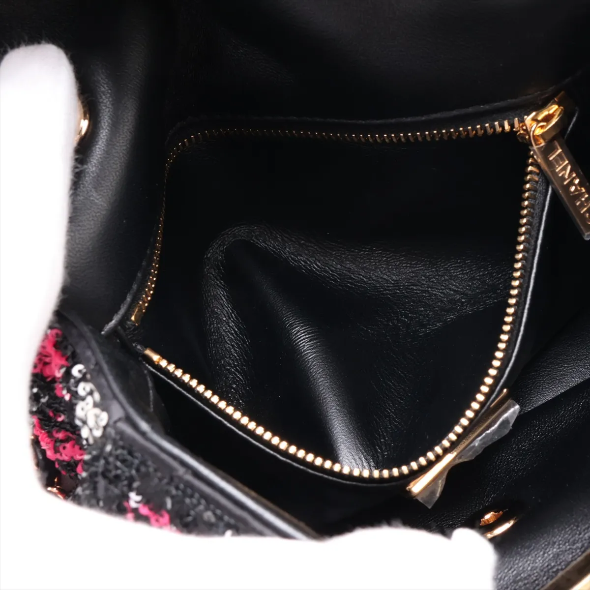 [Individually packaged] Chanel Mini Matelassé Sequin Single Flap Double Chain Bag, Black with Gold Hardware, NC37PL98, Random Plate — view 7