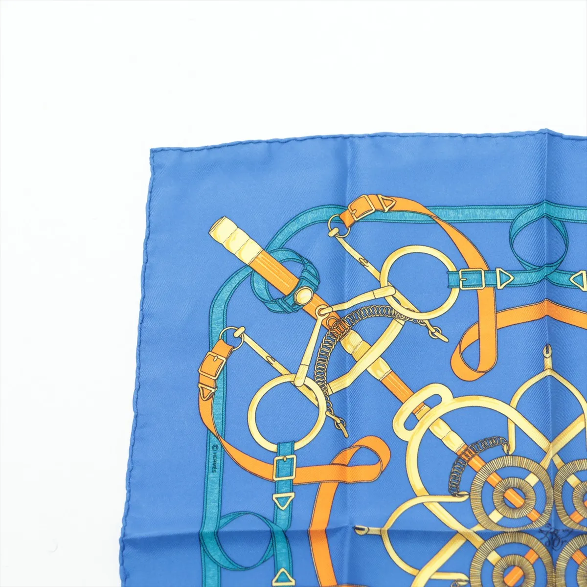 Carre 45 Eperon d'Or Golden Spur Scarf Silk Blue — view 2