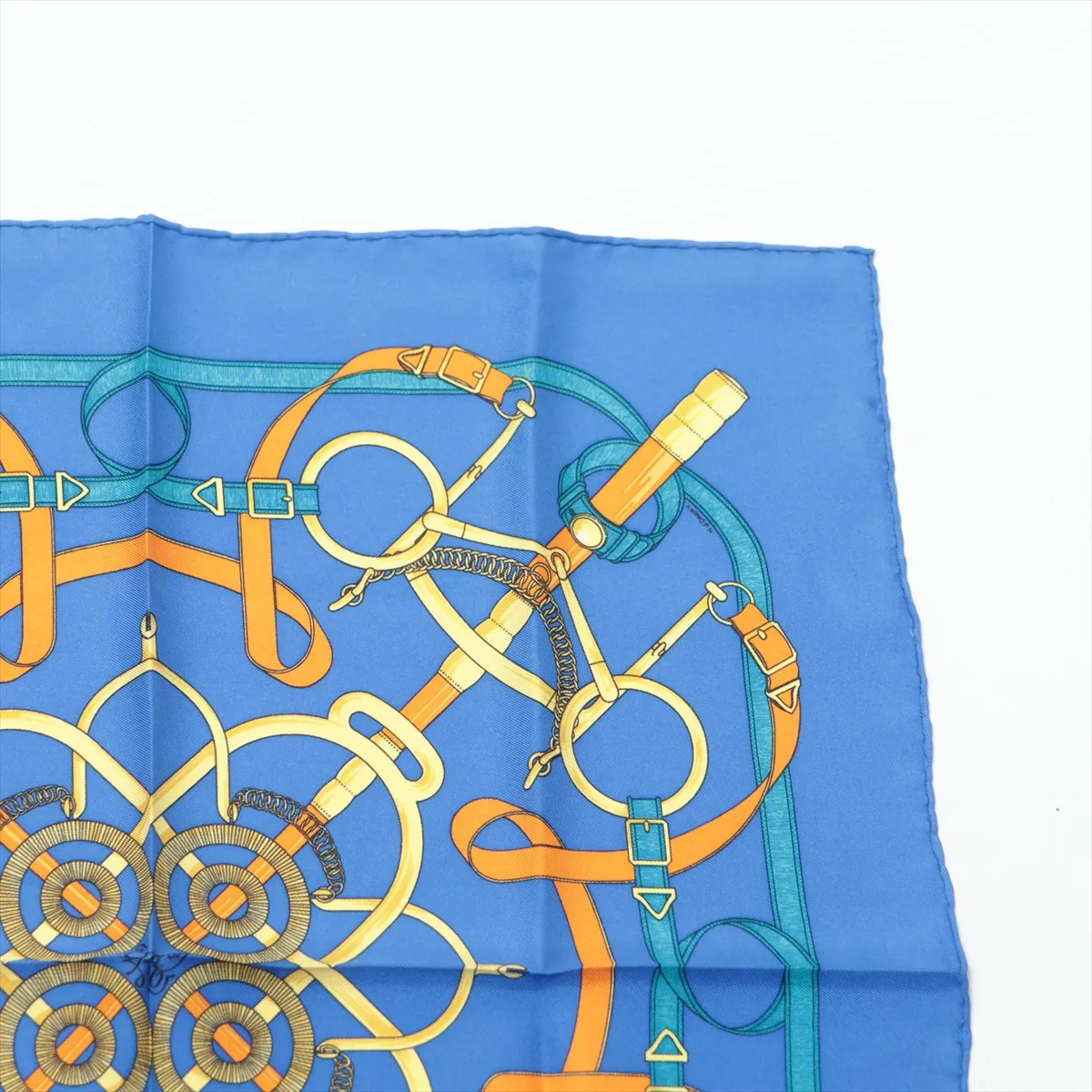 Carre 45 Eperon d'Or Golden Spur Scarf Silk Blue — view 3