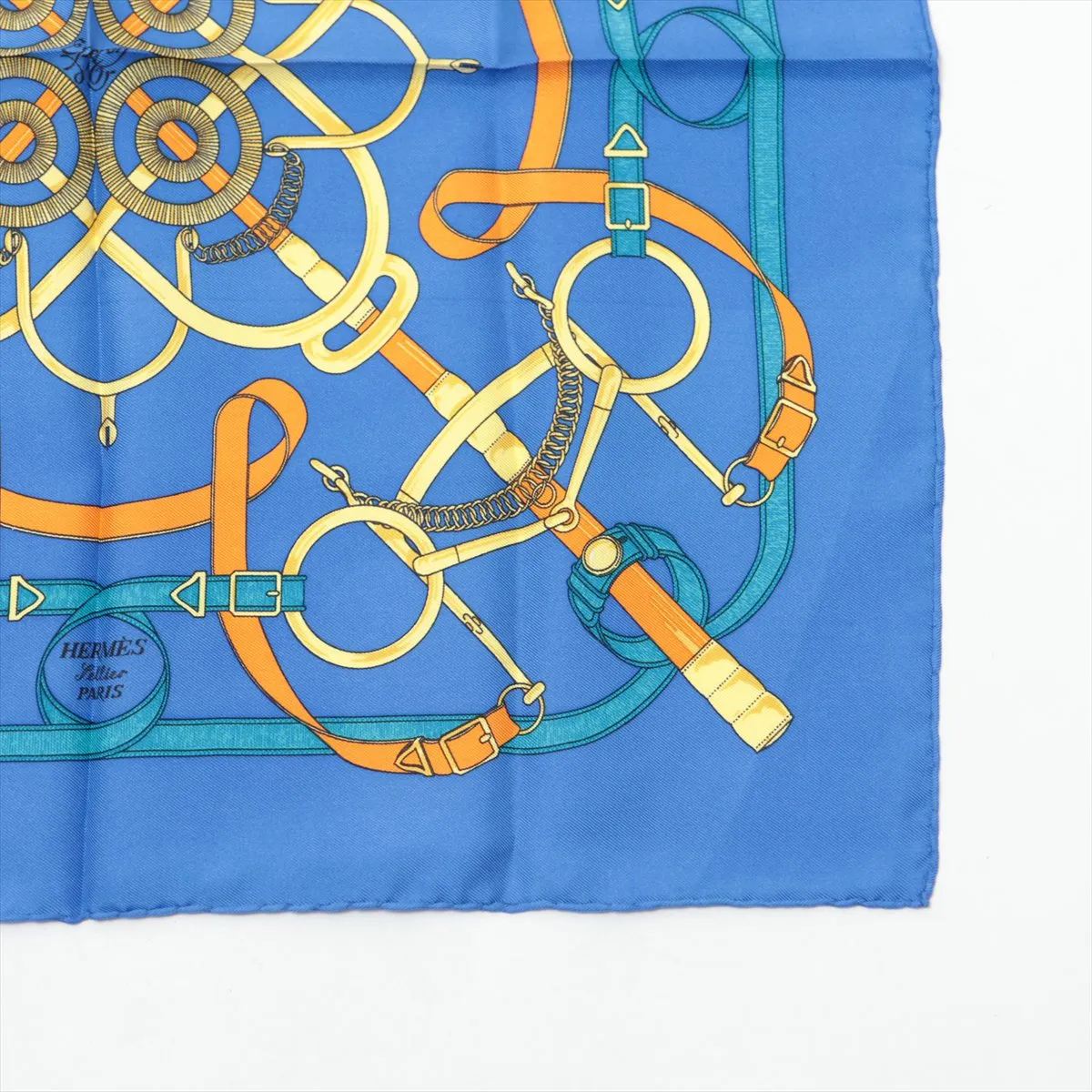 Carre 45 Eperon d'Or Golden Spur Scarf Silk Blue — view 4