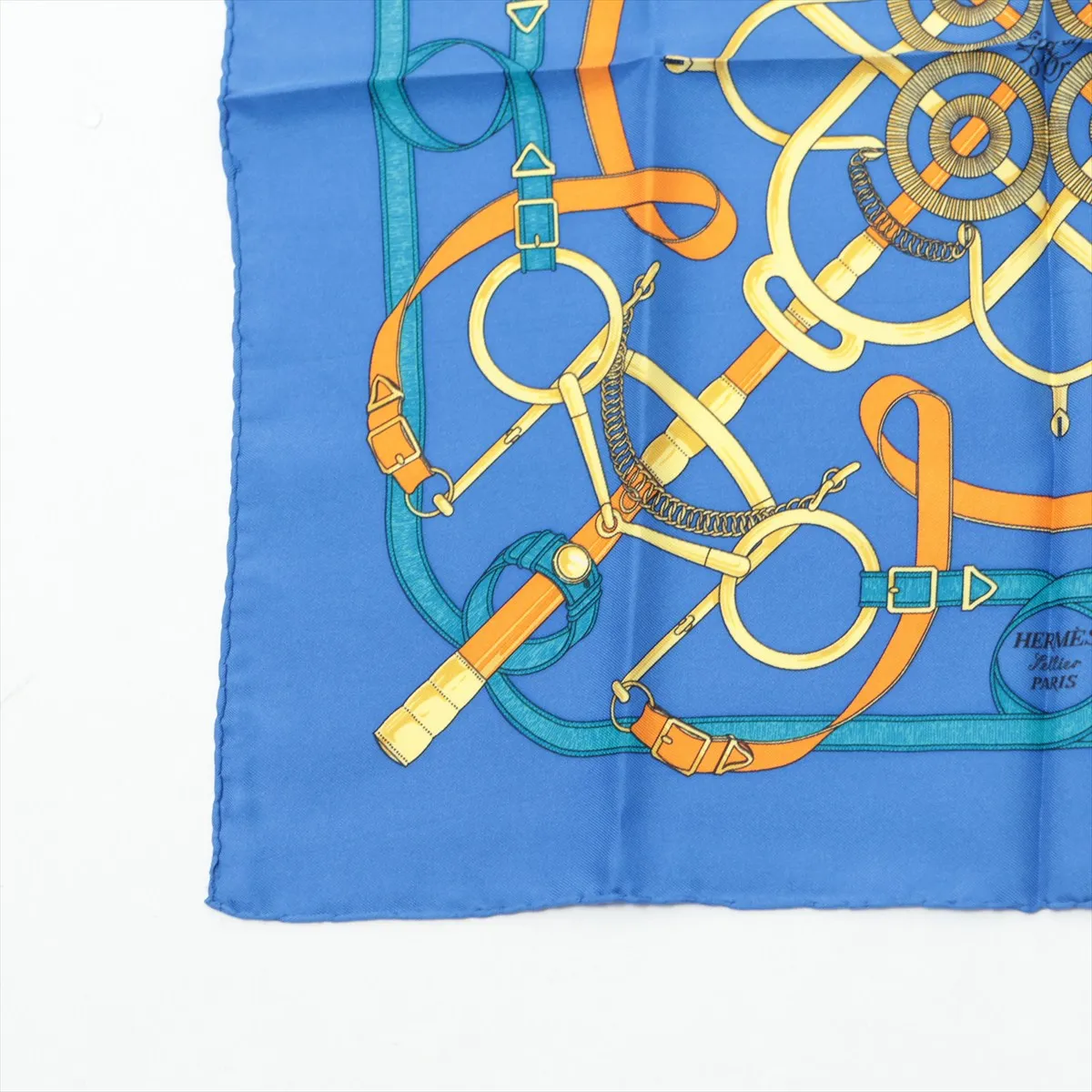 Carre 45 Eperon d'Or Golden Spur Scarf Silk Blue — view 5