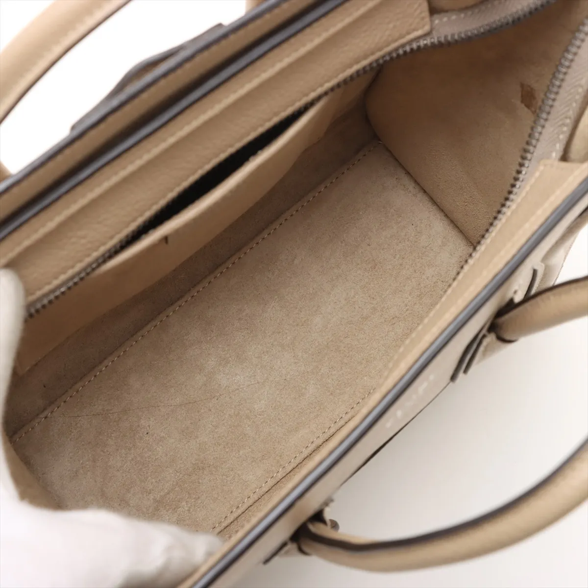 Luggage Nano Shopper Leather 2-Way Handbag, Beige — view 8