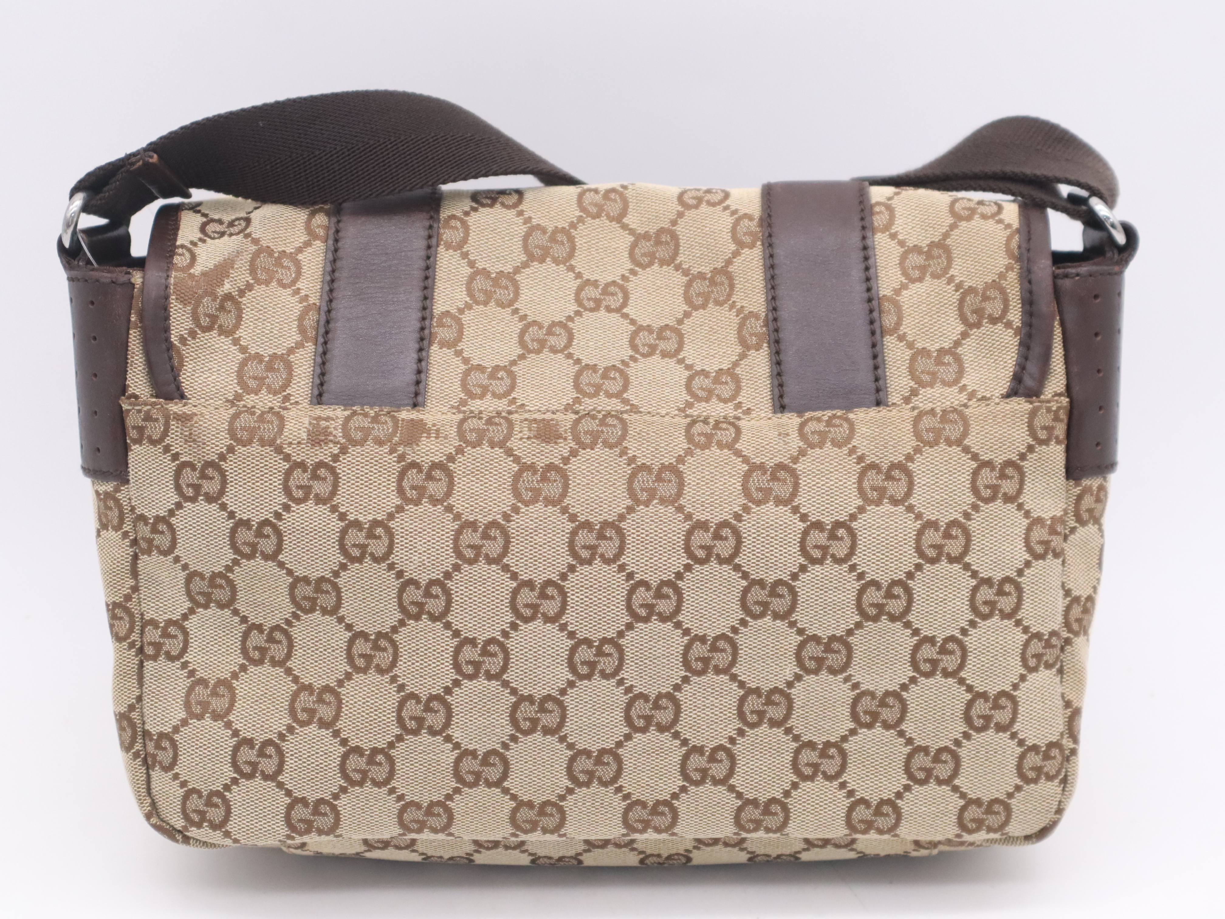 145858GG Canvas Perforated Messenger Bag, Beige — view 2