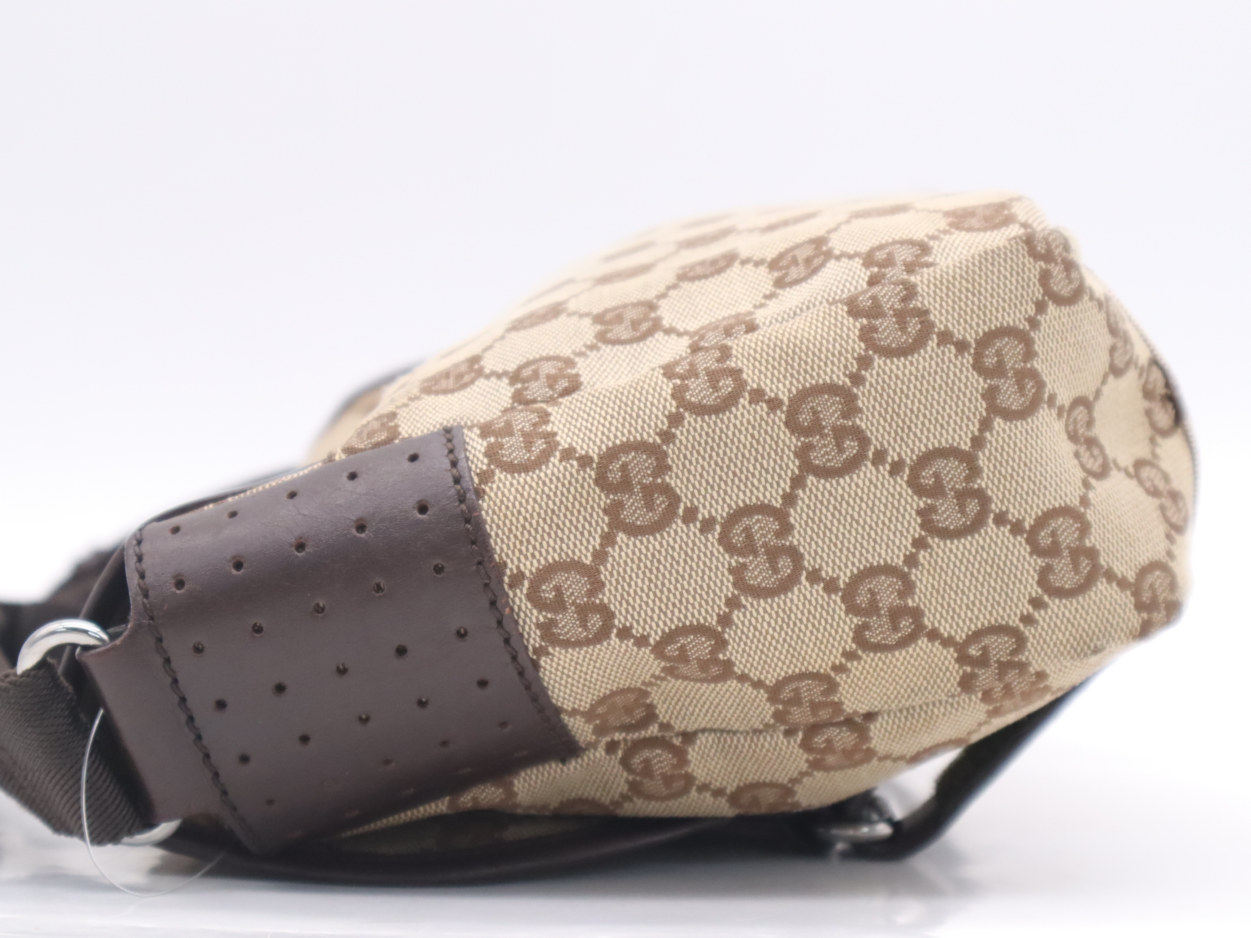 145858GG Canvas Perforated Messenger Bag, Beige — view 3