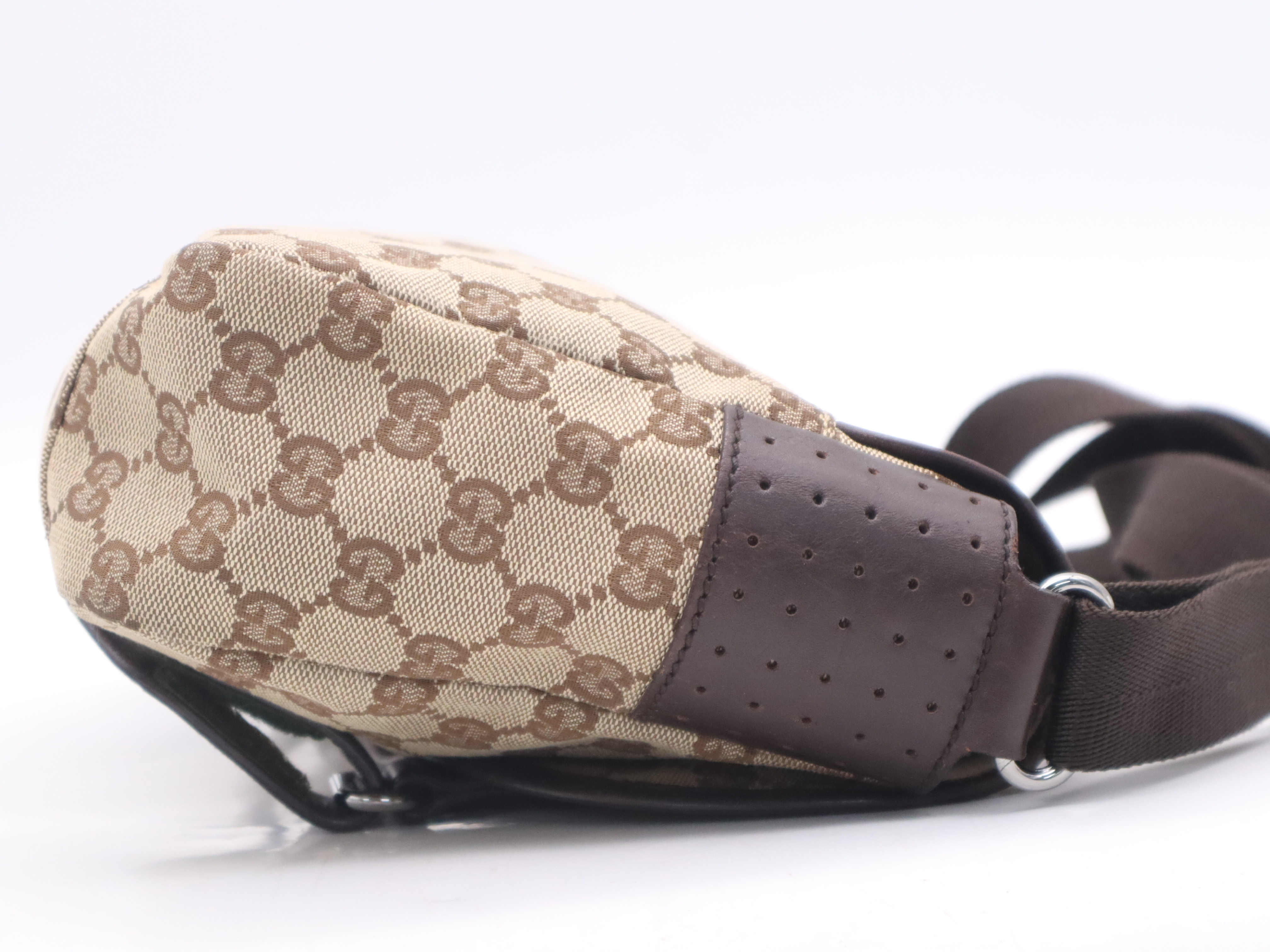 145858GG Canvas Perforated Messenger Bag, Beige — view 5