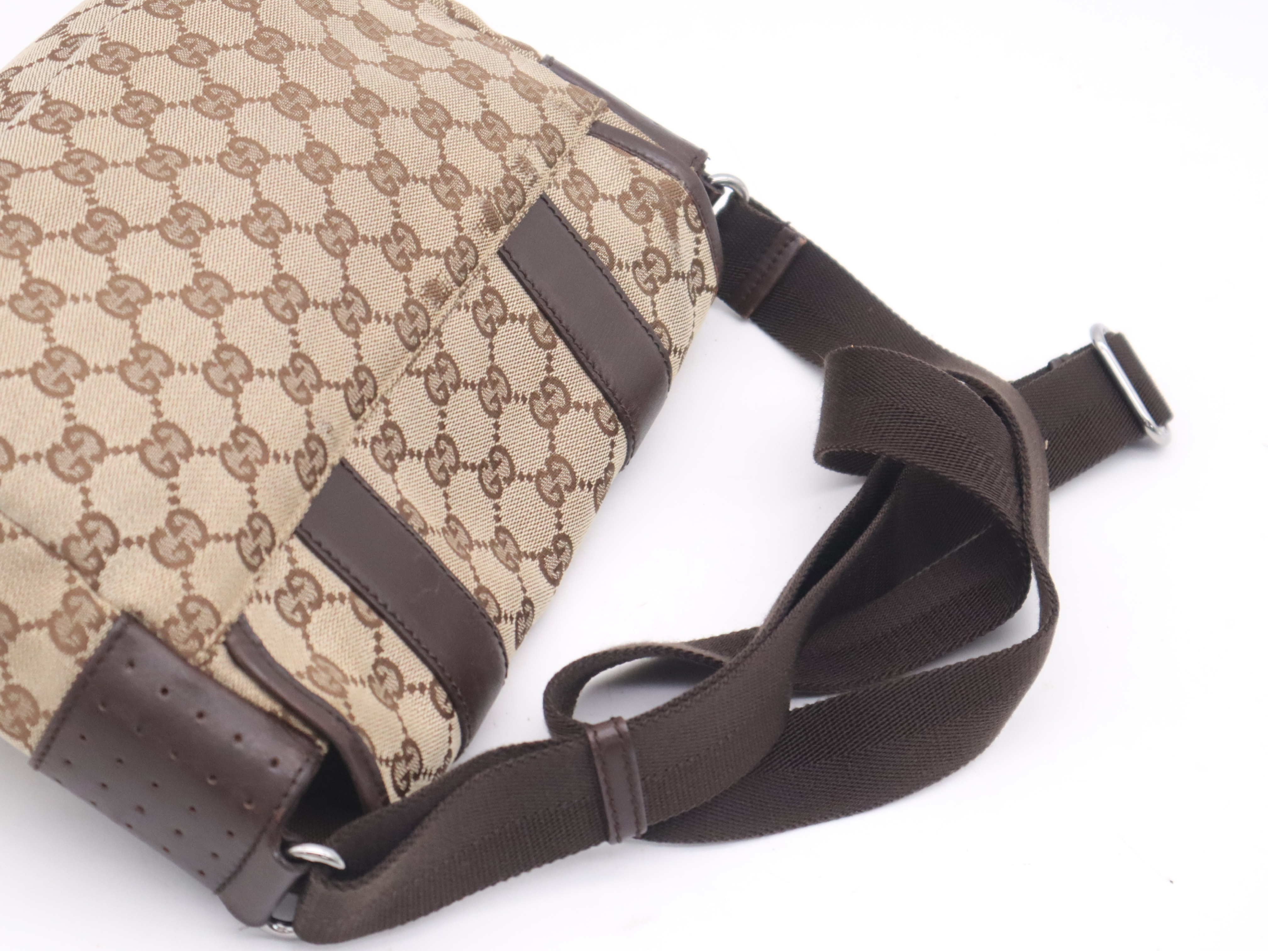 145858GG Canvas Perforated Messenger Bag, Beige — view 6