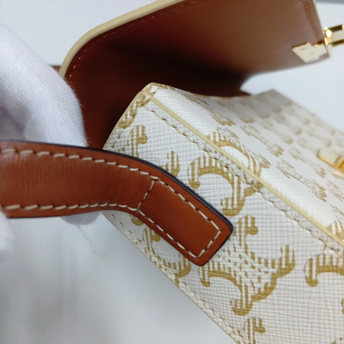 Triomphe Claude PVC Shoulder Bag, Beige — view 11