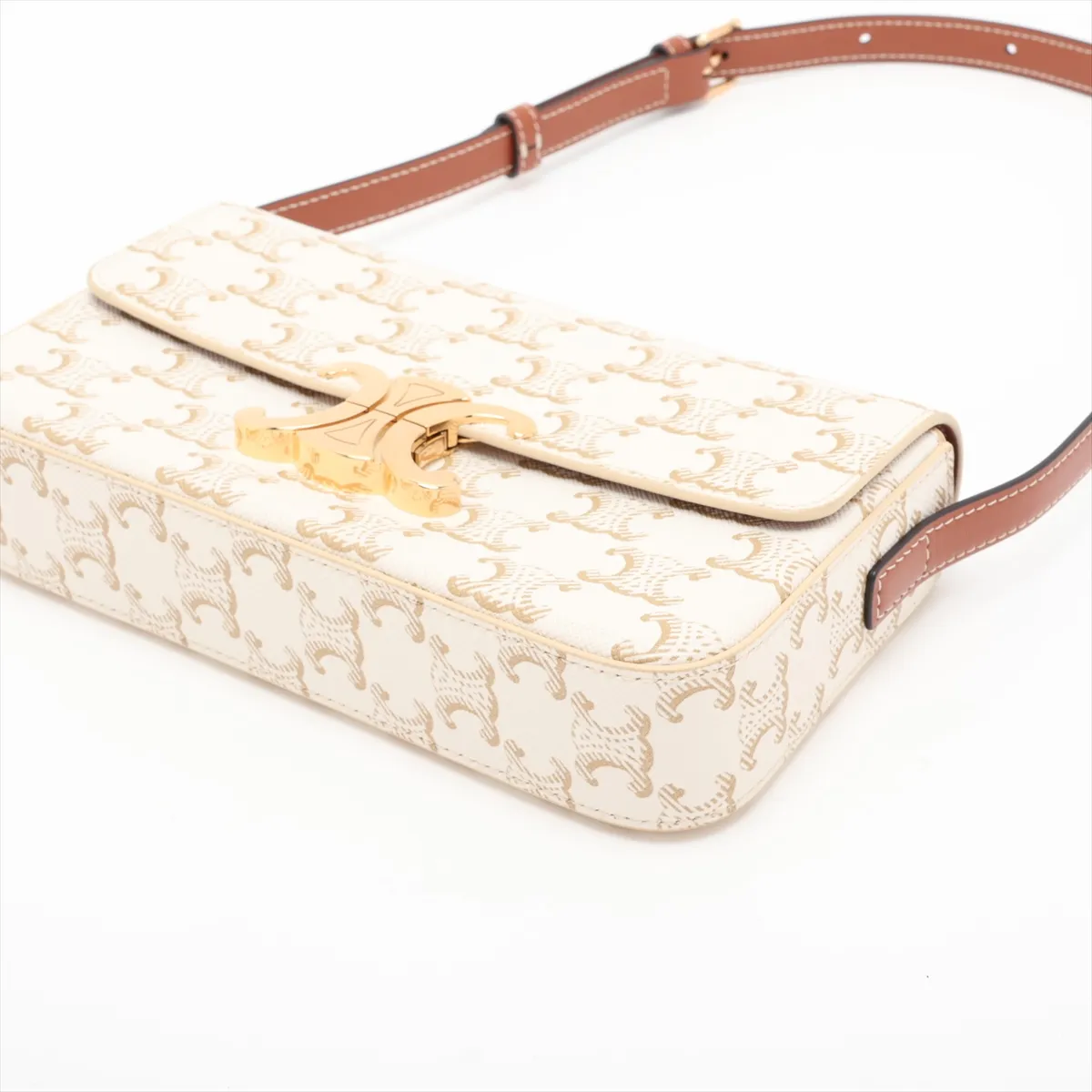 Triomphe Claude PVC Shoulder Bag, Beige — view 3