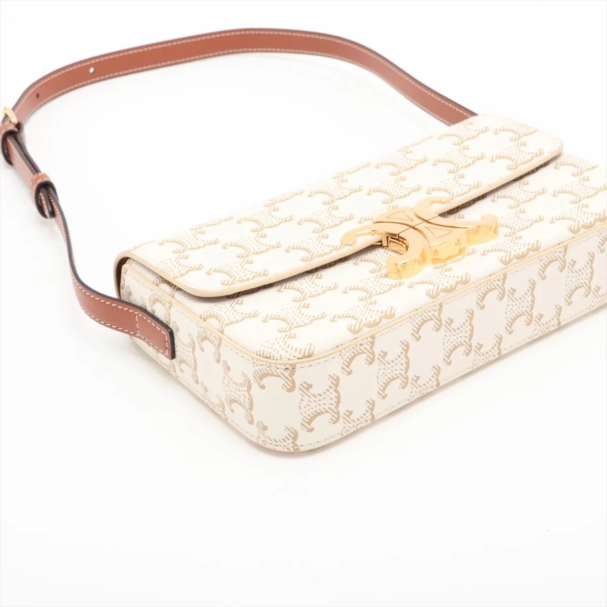 Triomphe Claude PVC Shoulder Bag, Beige — view 4