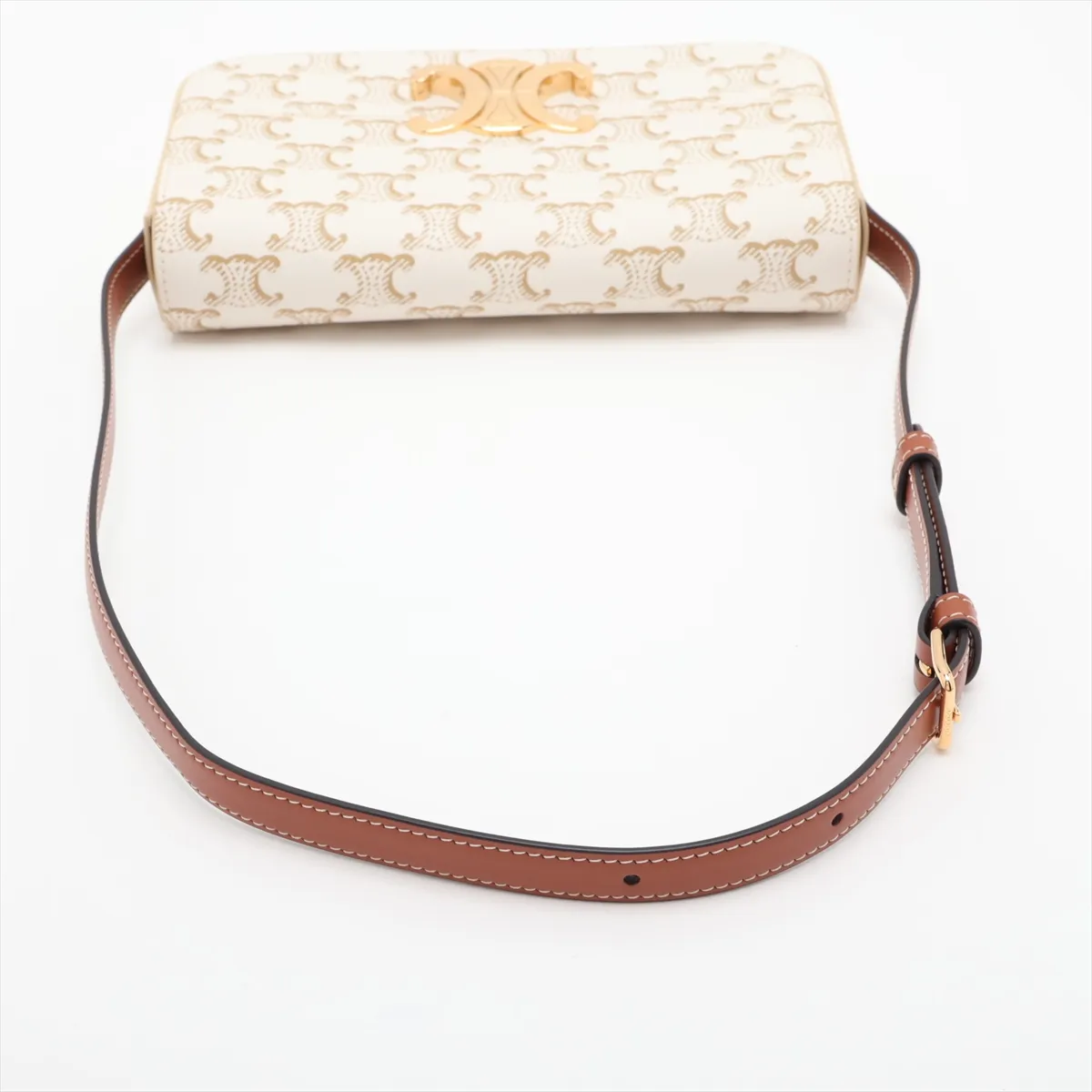 Triomphe Claude PVC Shoulder Bag, Beige — view 5