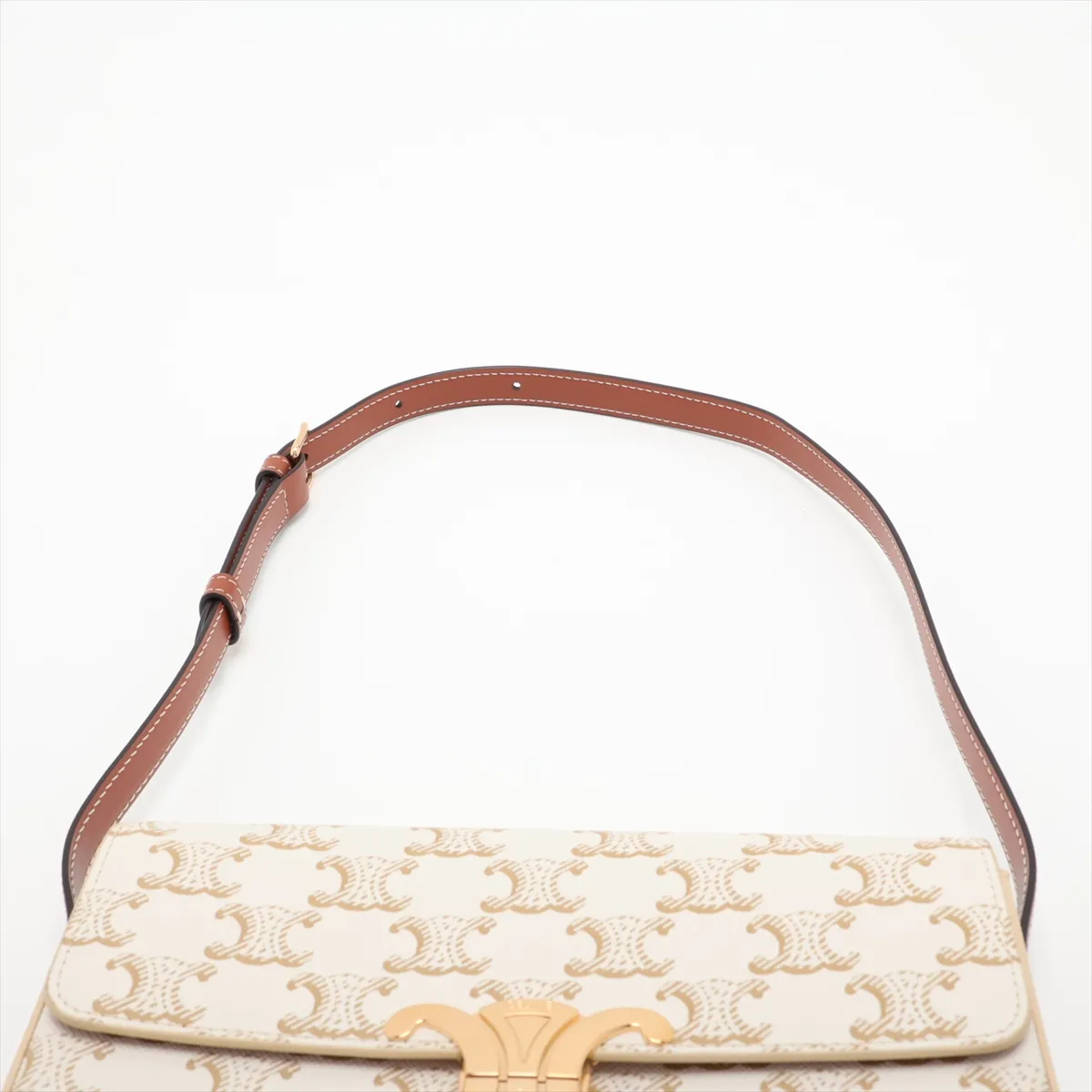 Triomphe Claude PVC Shoulder Bag, Beige — view 6